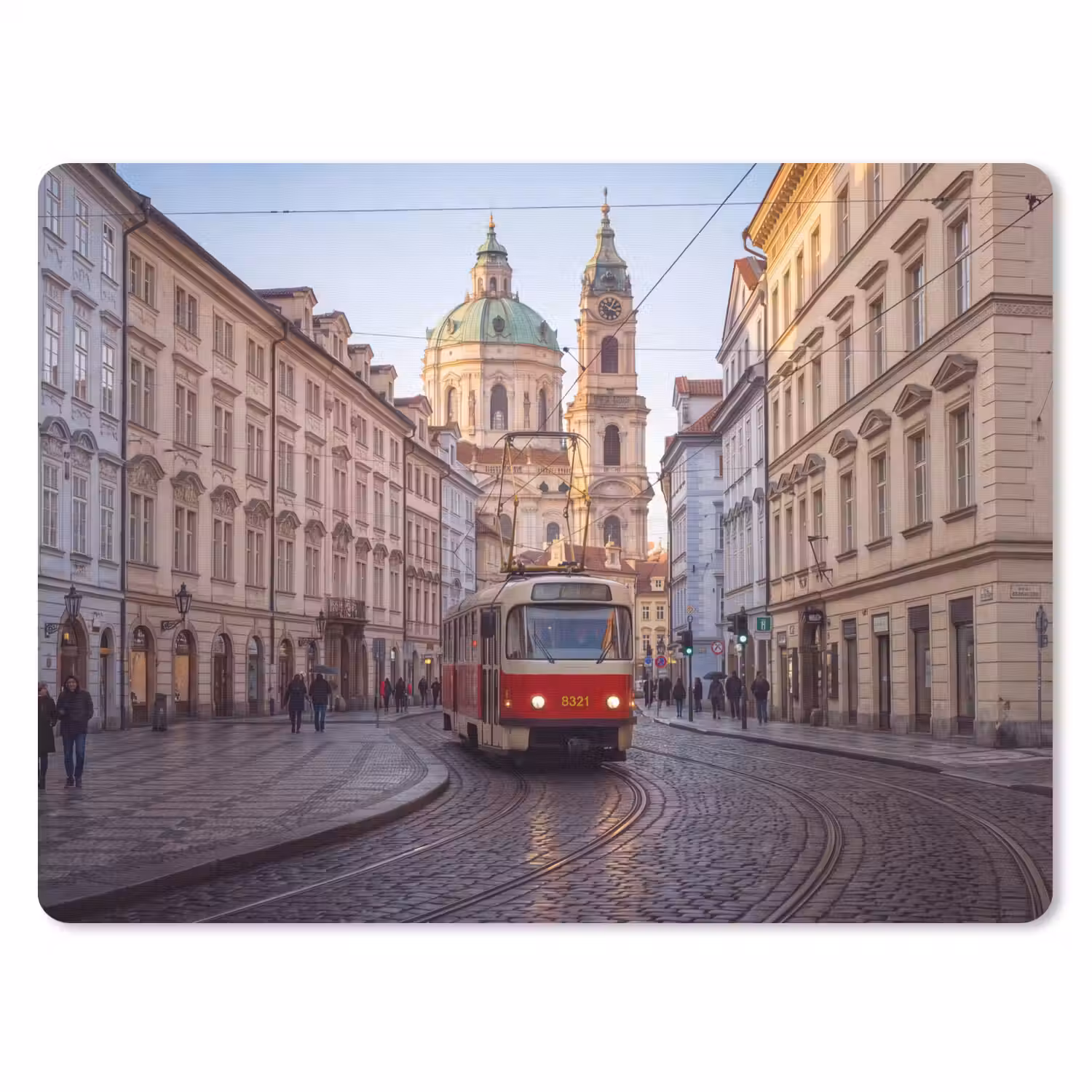 Tram - Straat - Stadsgezicht - Klassiek - Rood muismat rubber klein -3d