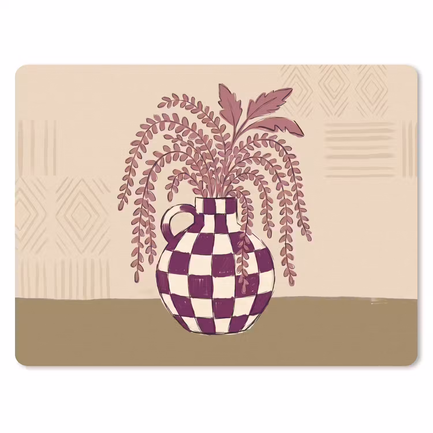 Vaas - Geruit - Planten - Modern - Paars muismat rubber klein -3d