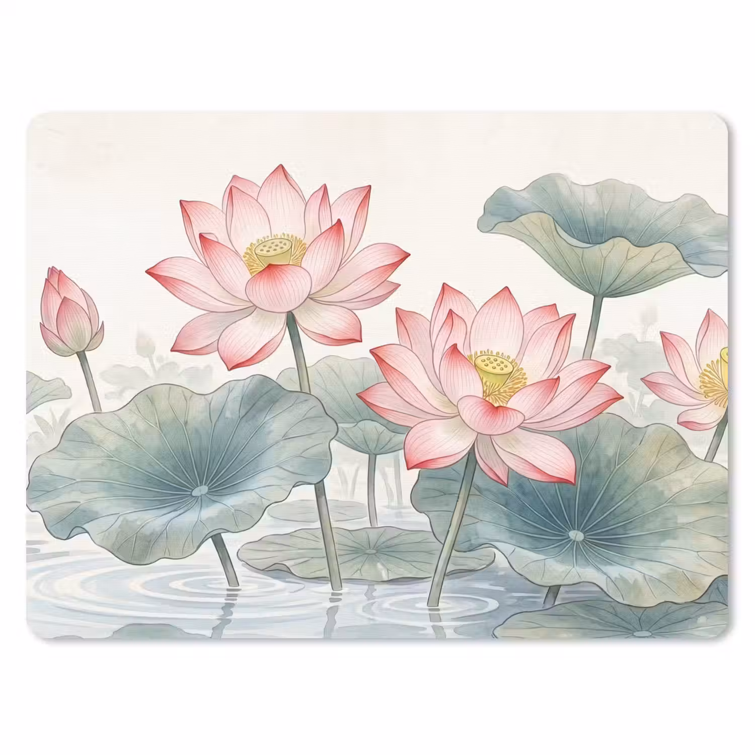 Aquarel - Lotusbloemen - Kleurrijk muismat rubber klein -3d