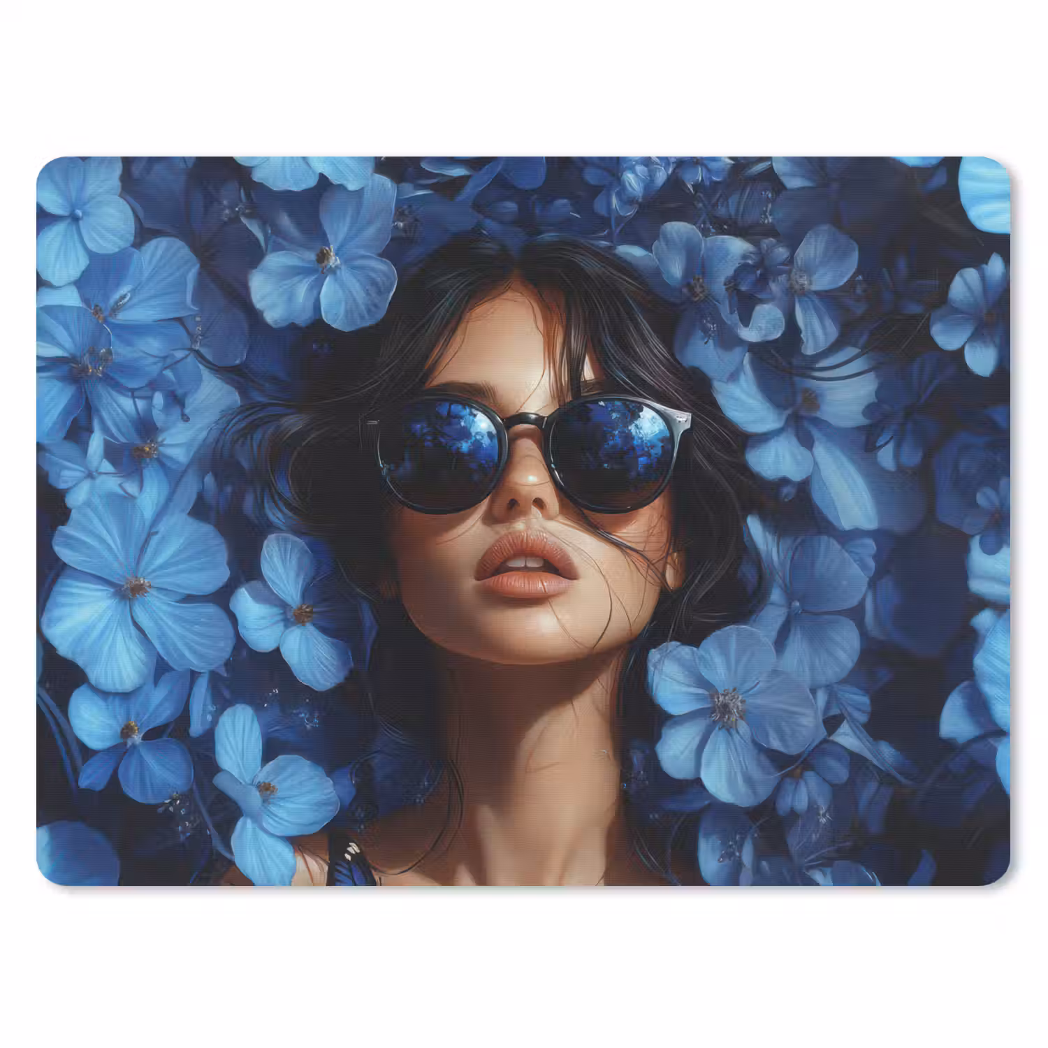 Vrouw - Blauw - Bloemen - Vlinders - Natuur muismat rubber klein -3d