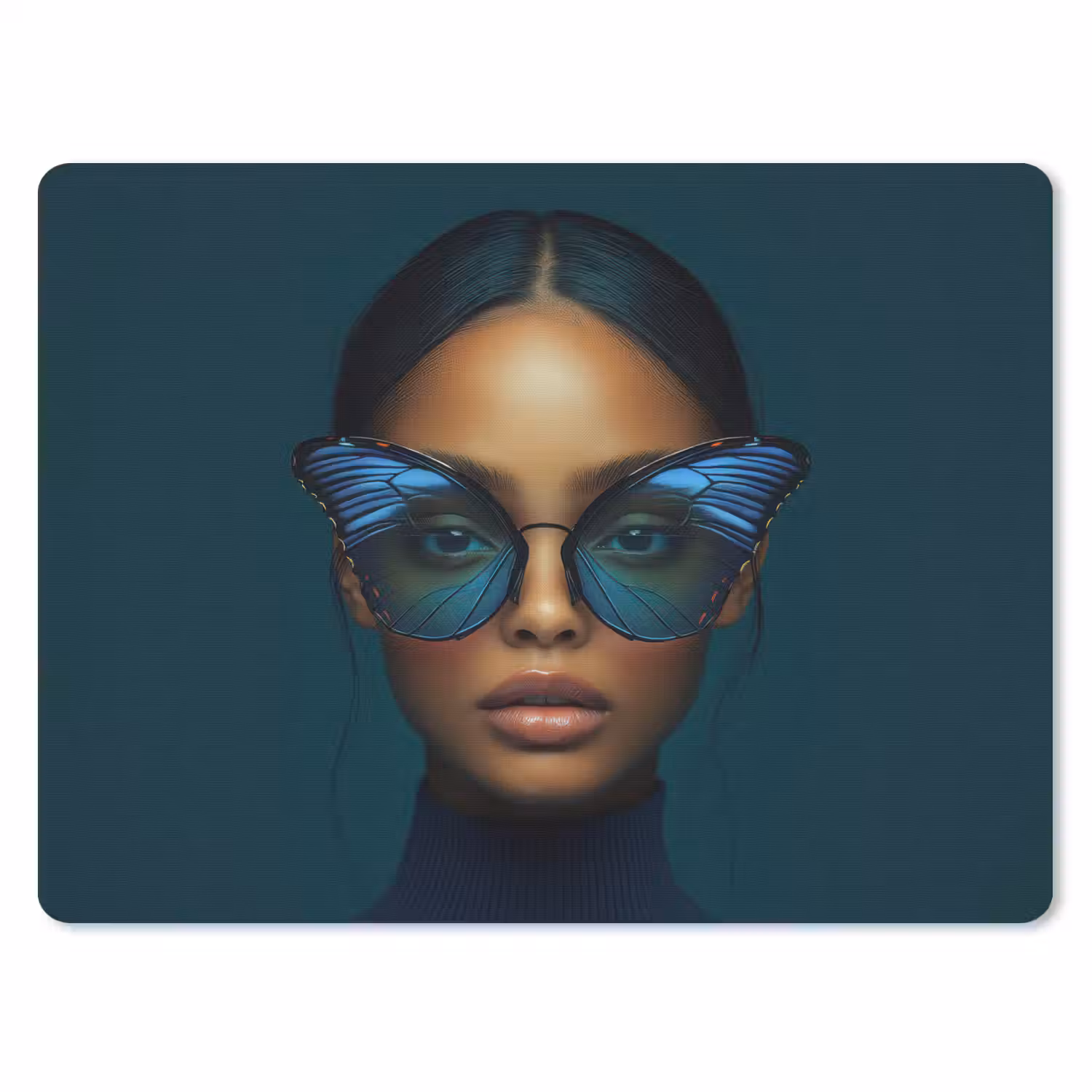 Vrouw - Vlinder - Bril - Blauw - Modern - Portret muismat rubber klein -3d