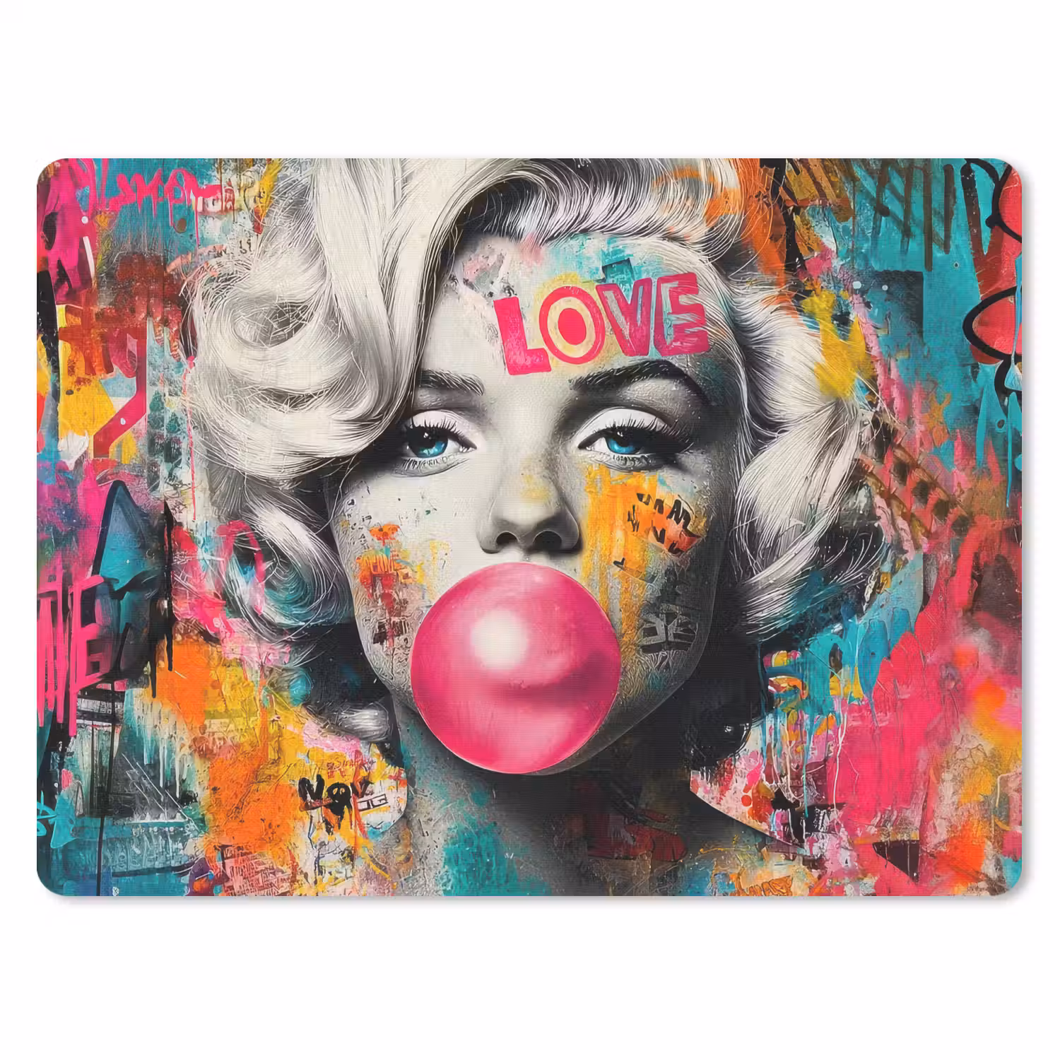 Vrouw - Kauwgom - Graffiti - Neonkleuren muismat rubber klein -3d