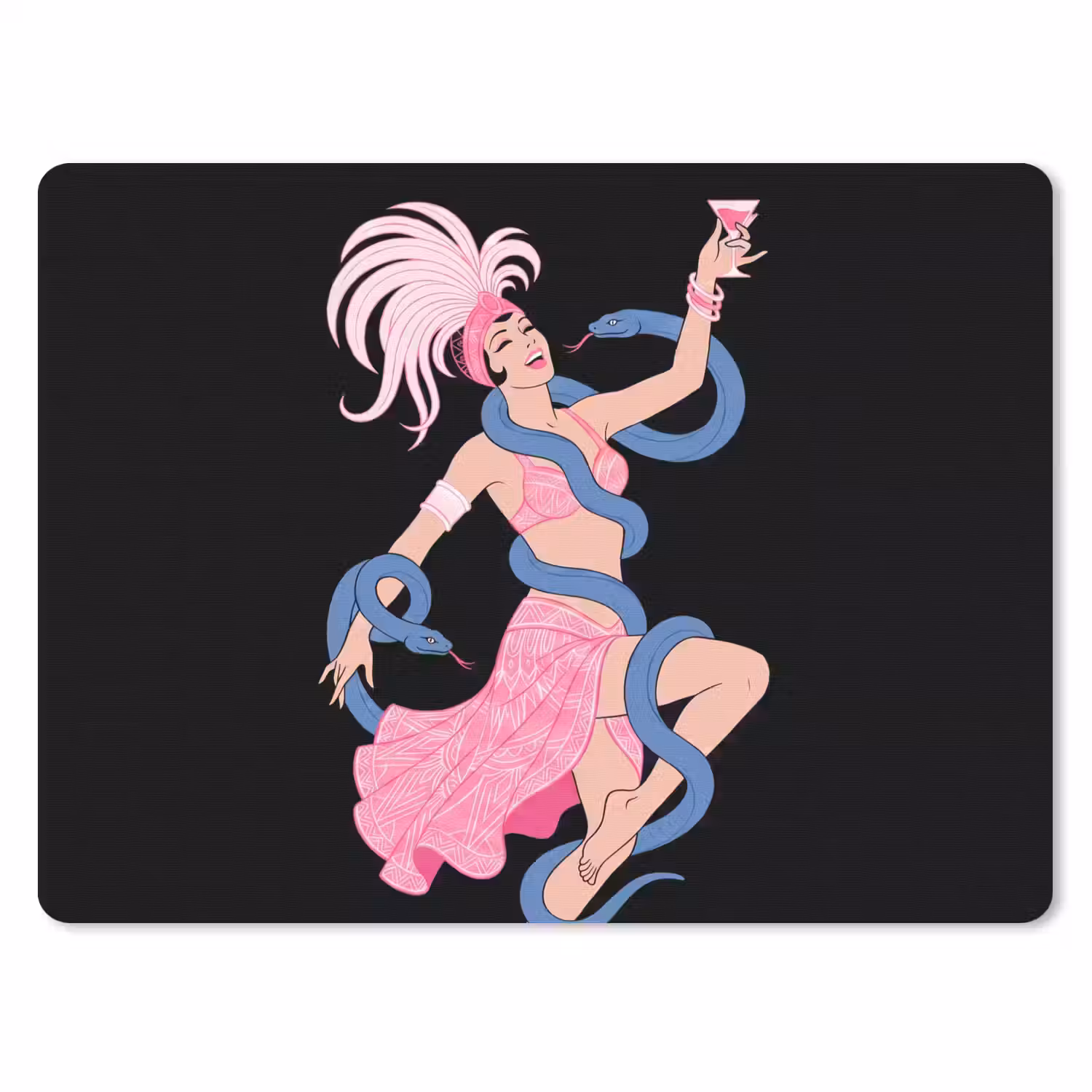 Vrouw - Danseres - Slangen - Art Deco - Roze muismat rubber klein -3d