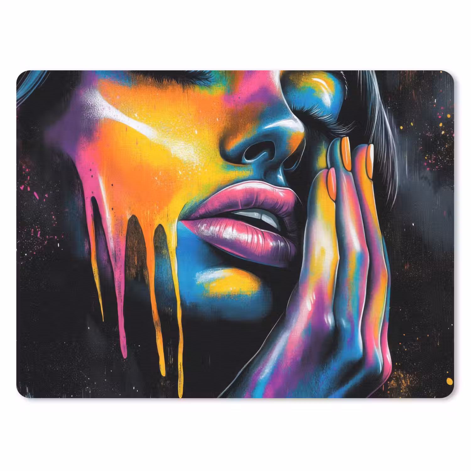 Vrouw - Gezicht - Verf - Kunstzinnig muismat rubber klein -3d
