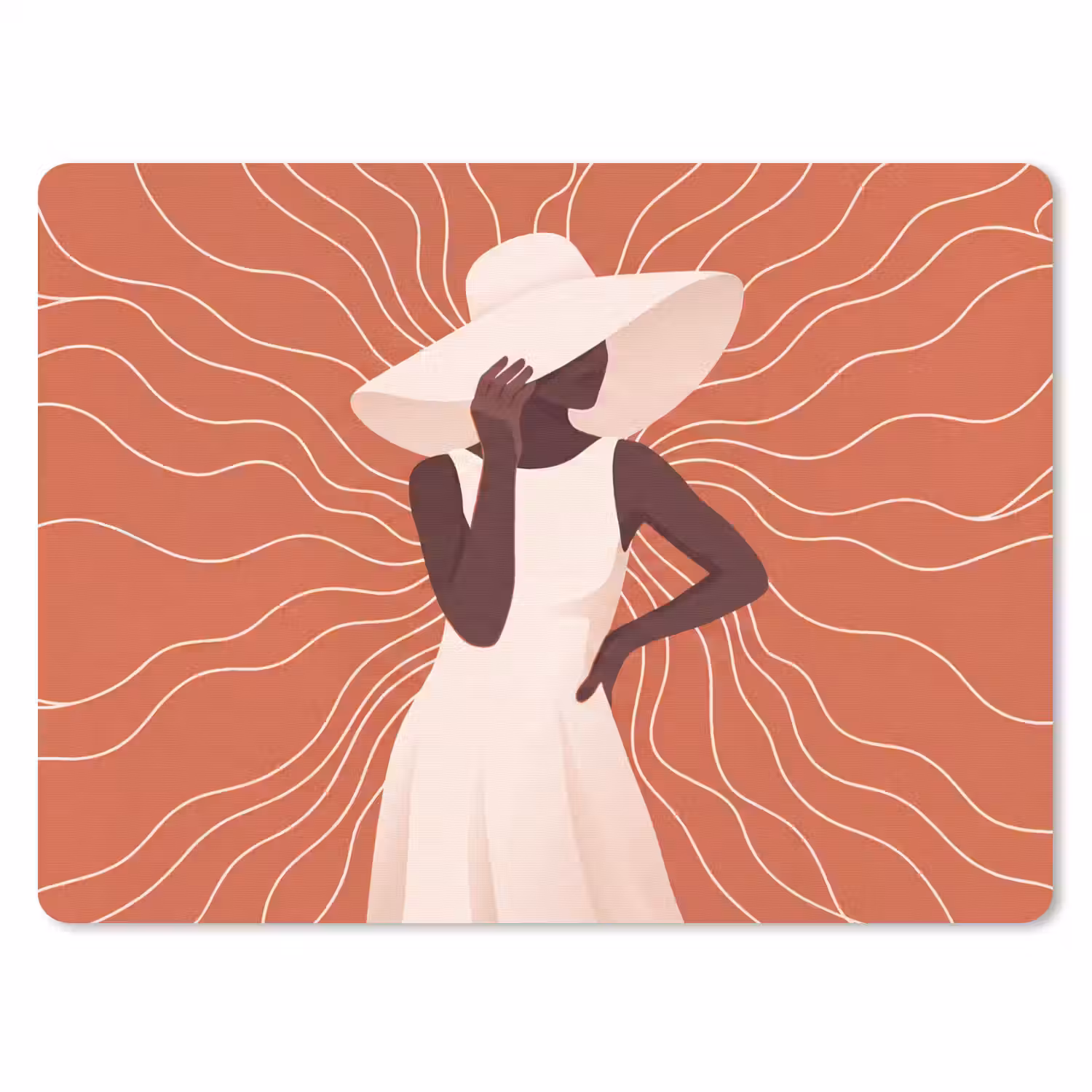 Vrouw - Hoed - Portret - Modern - Beige muismat rubber klein -3d