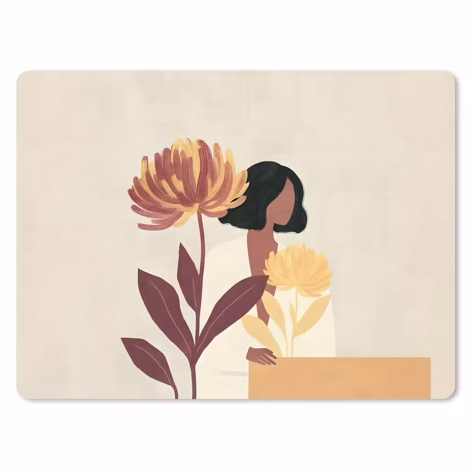 Vrouw - Minimalistisch - Bloem muismat rubber klein -3d