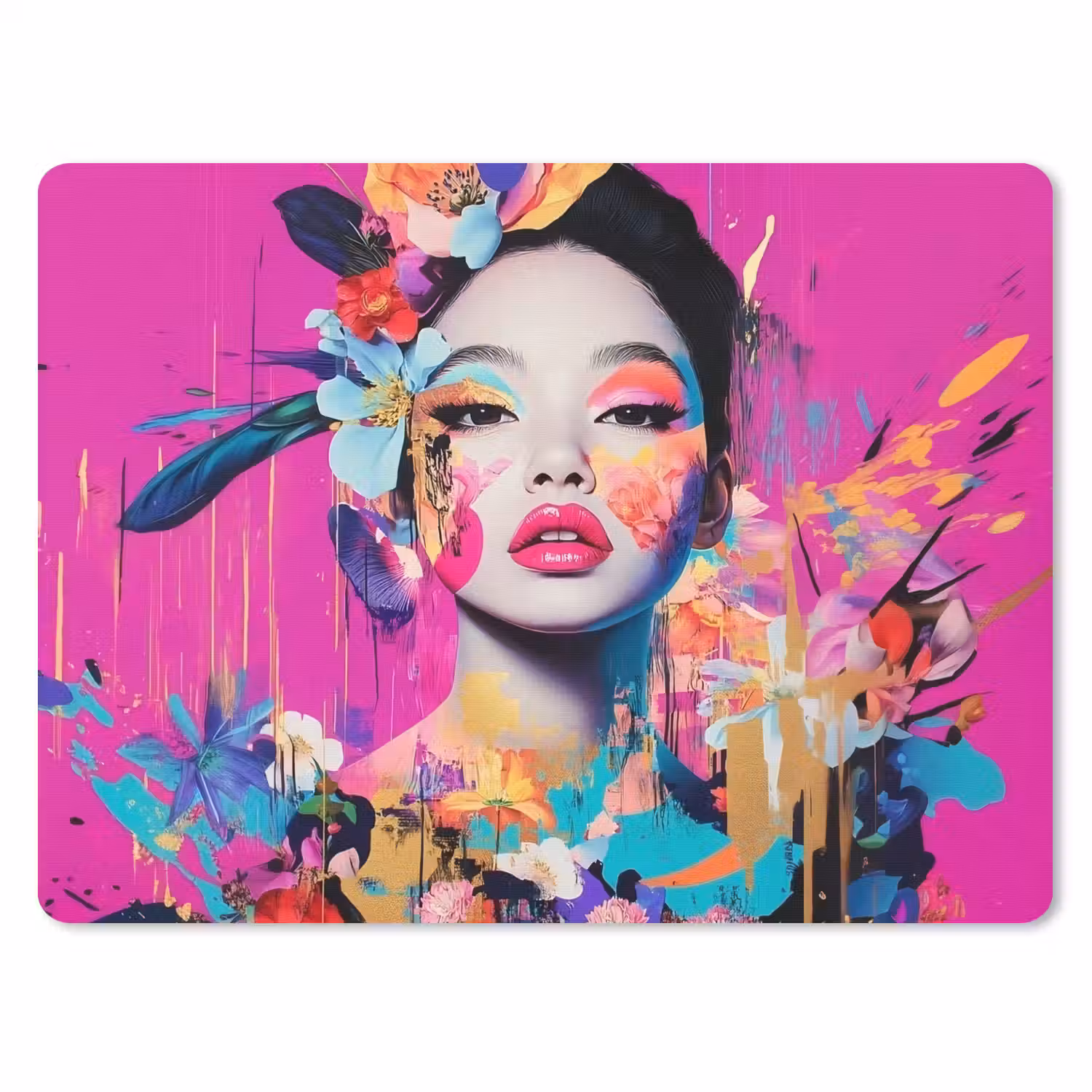 Vrouw - Portret - Abstract - Paars muismat rubber klein -3d
