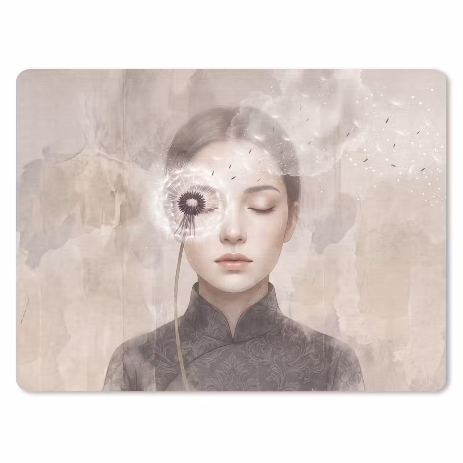 Vrouw - Sereen - Grijs muismat rubber klein -3d