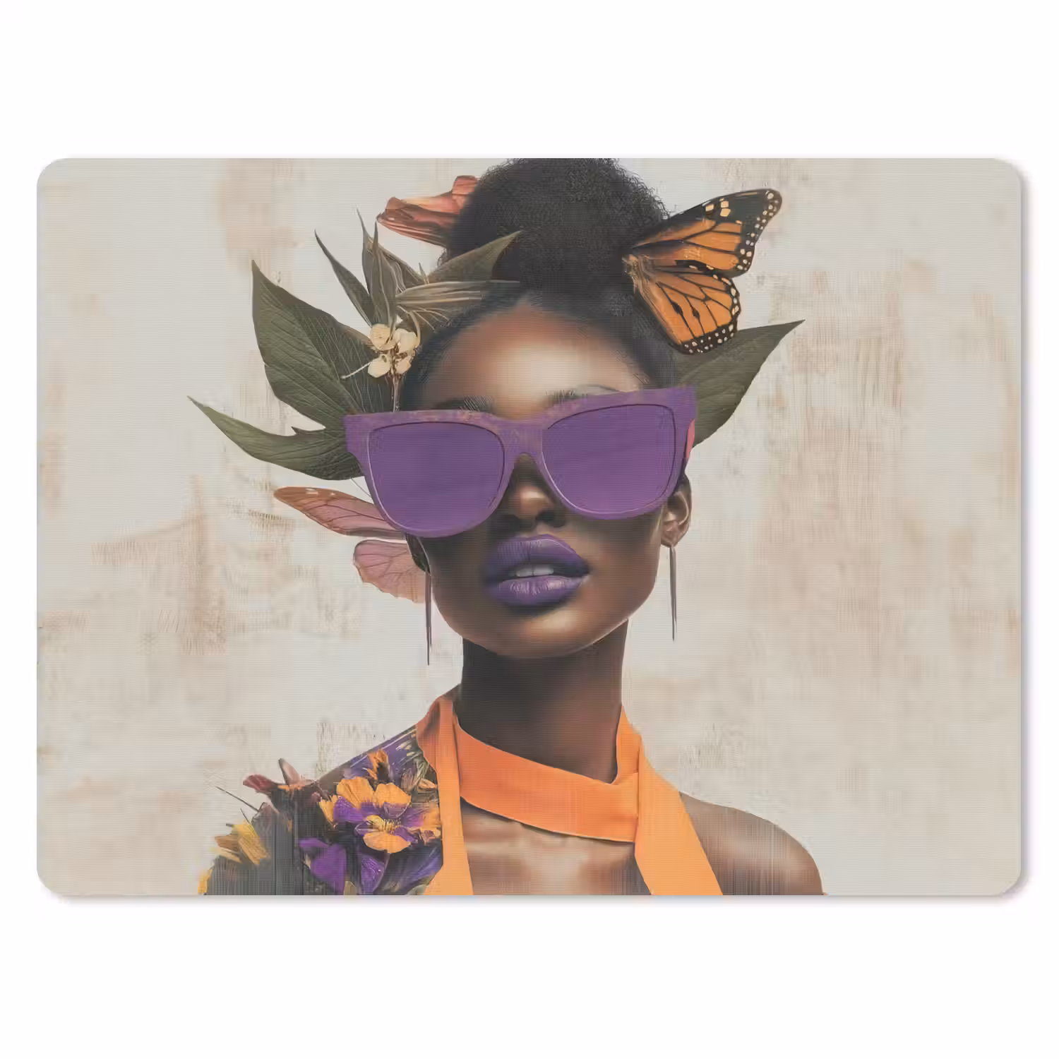 Vrouw - Zonnebril - Vlinder - Bloemen muismat rubber klein -3d