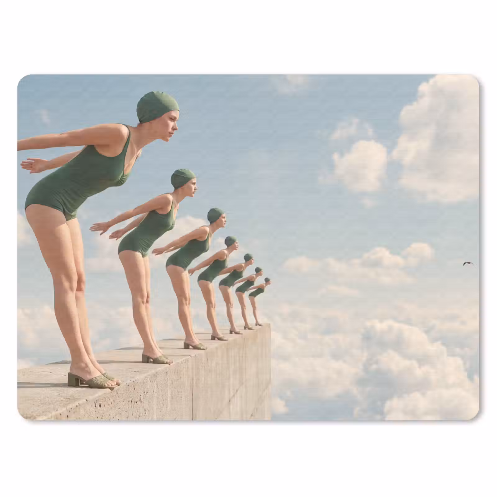 Mouse Pad - Women - Diving Pose - Clouds - Vrouwen - Duikhouding - Wolken muismat rubber klein