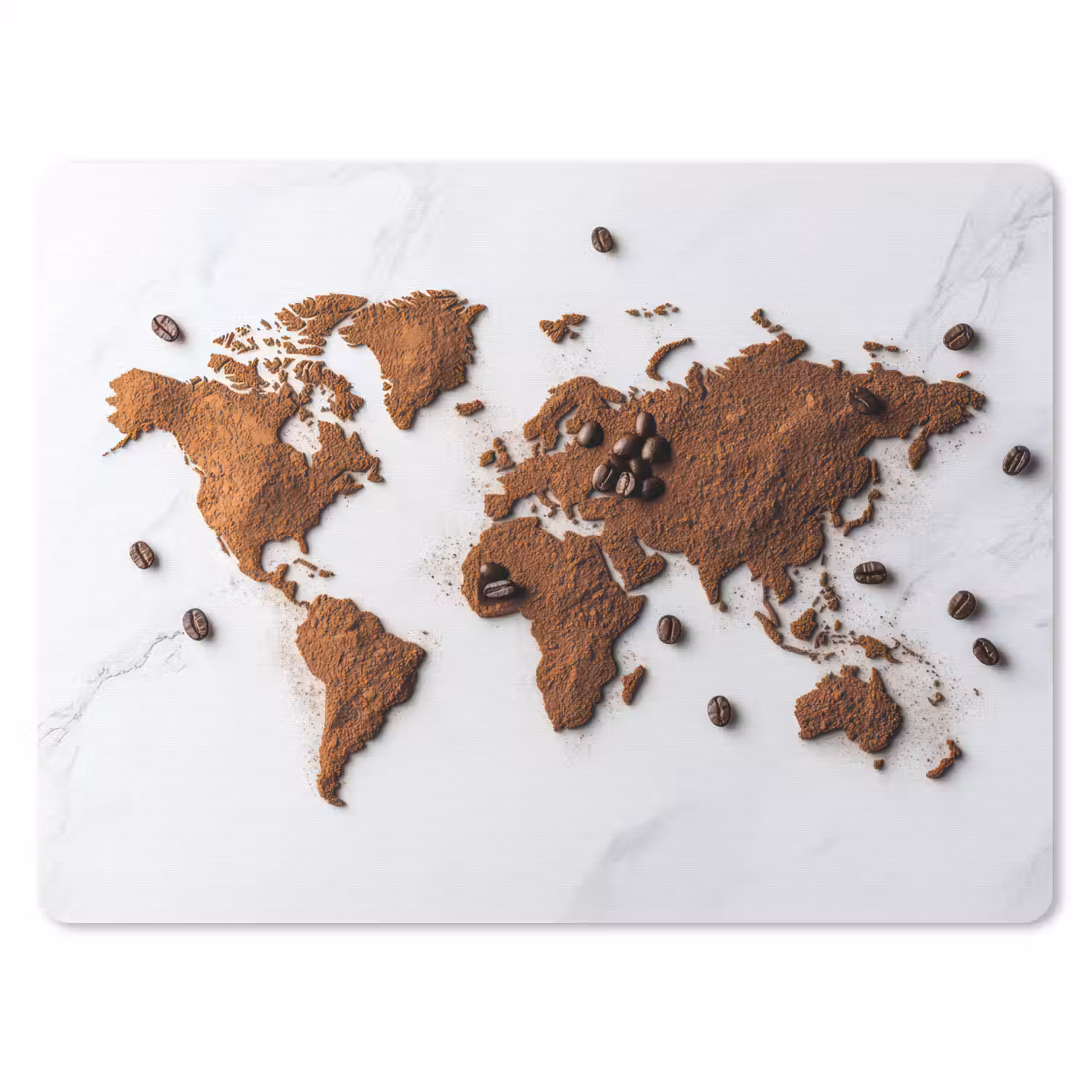Wereldkaart - Koffie - Marmer muismat rubber klein -3d