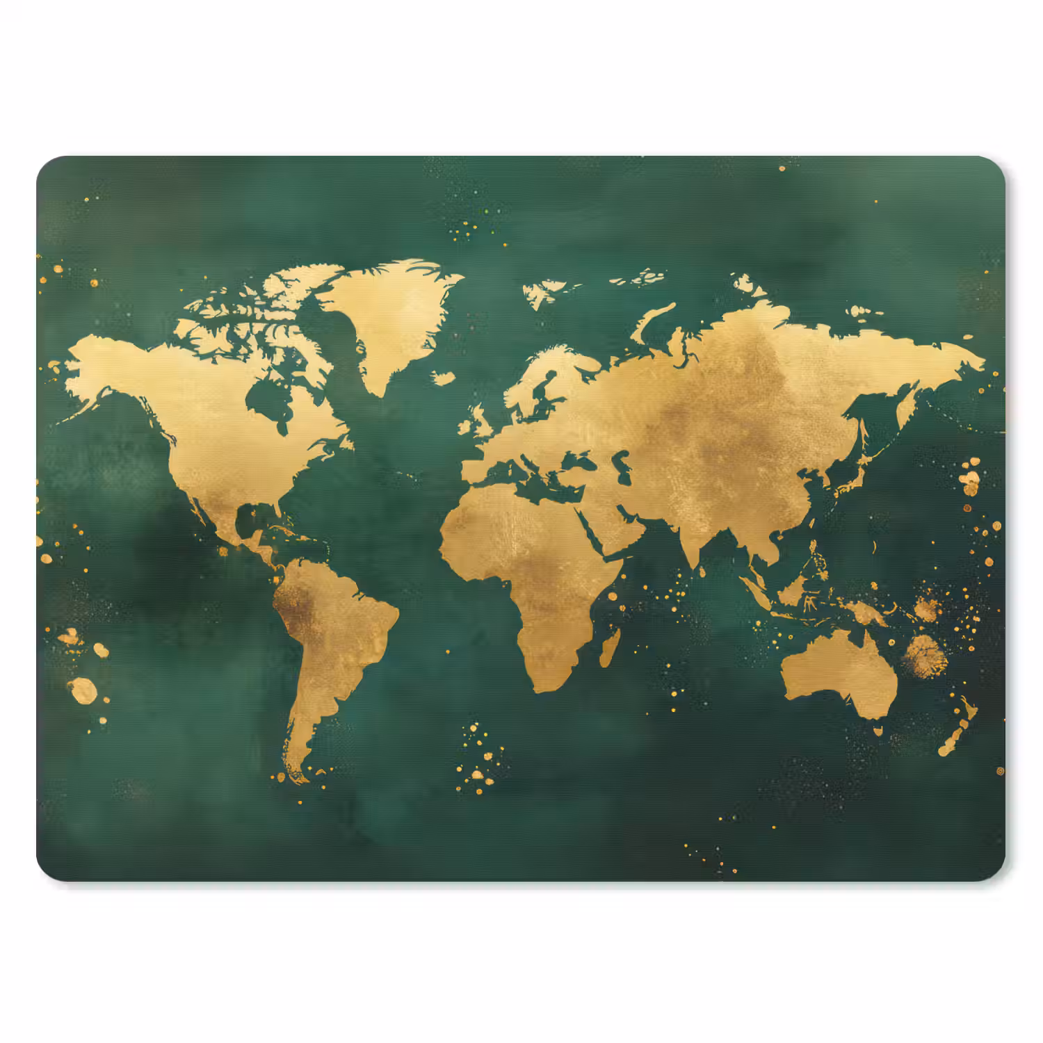 Wereldkaart - Groen - Goud muismat rubber klein -3d