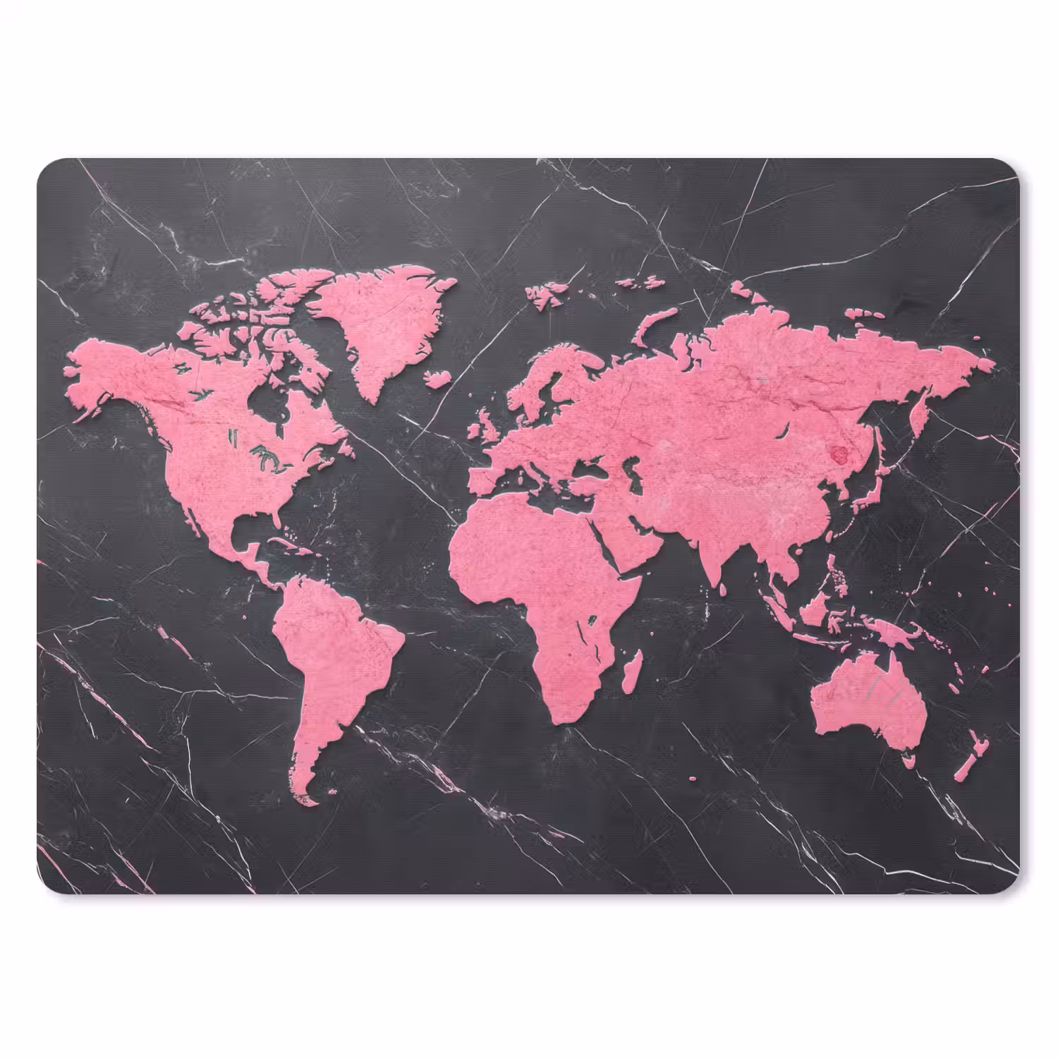 Wereldkaart - Roze - Marmer muismat rubber klein -3d