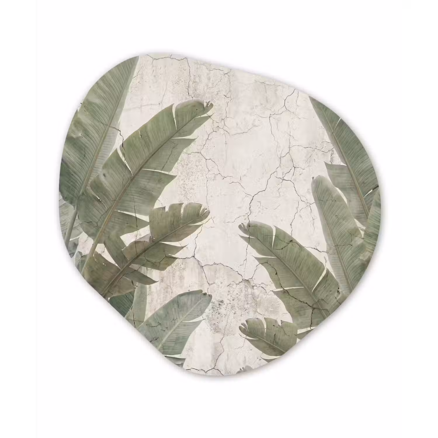 Bananenbladeren - Beton - Groen Wandcirkel Organisch Forex 3mm klein -3d