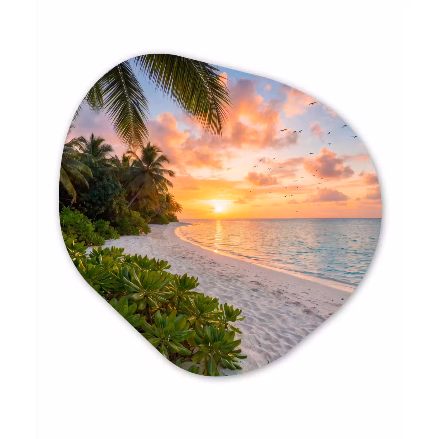 Strand - Zonsondergang - Palmbomen - Tropisch - Natuur Wandcirkel Organisch Forex 3mm klein -3d
