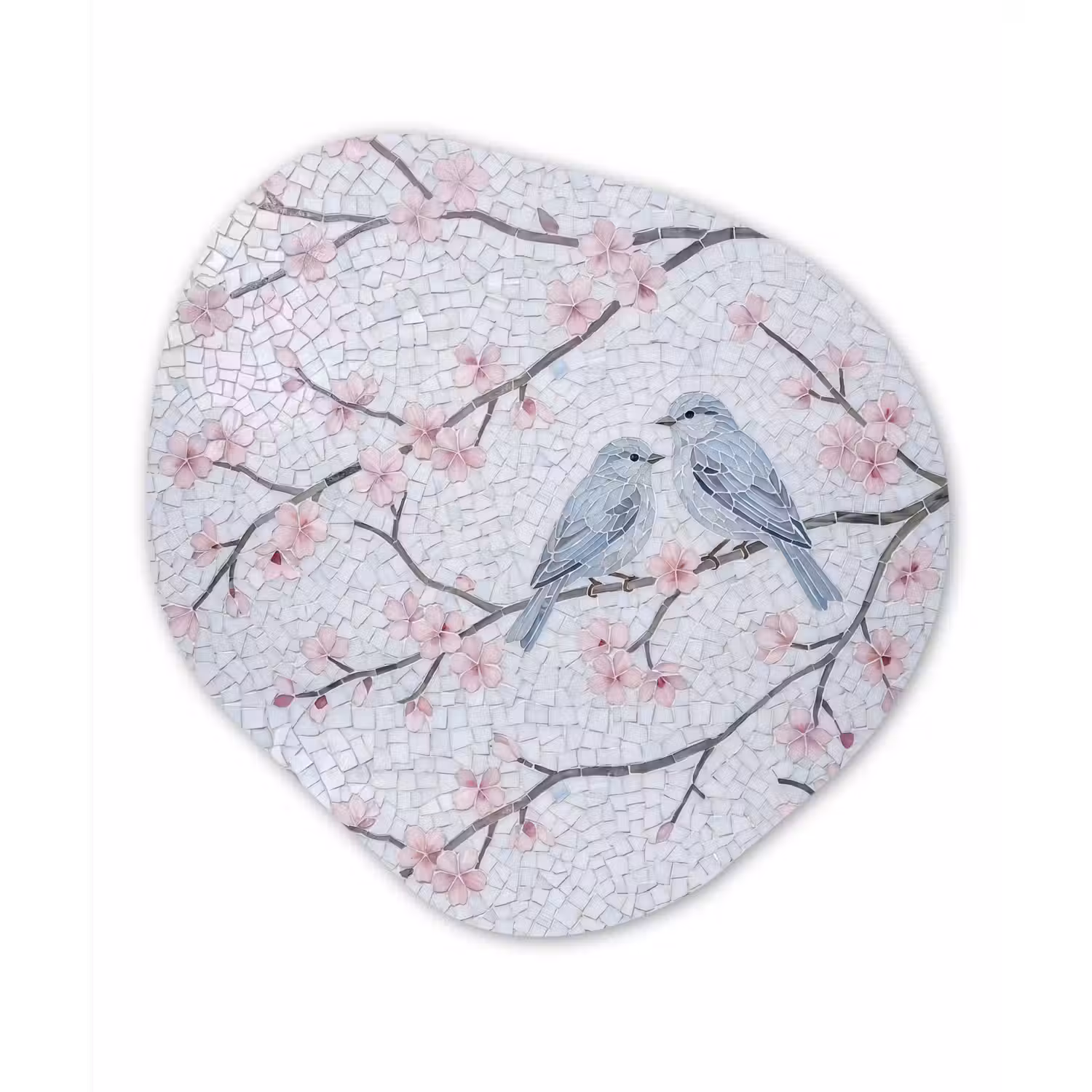 Vogel - Bloemen - Natuur - Mozaïek - Roze Wandcirkel Organisch Forex 3mm klein -3d
