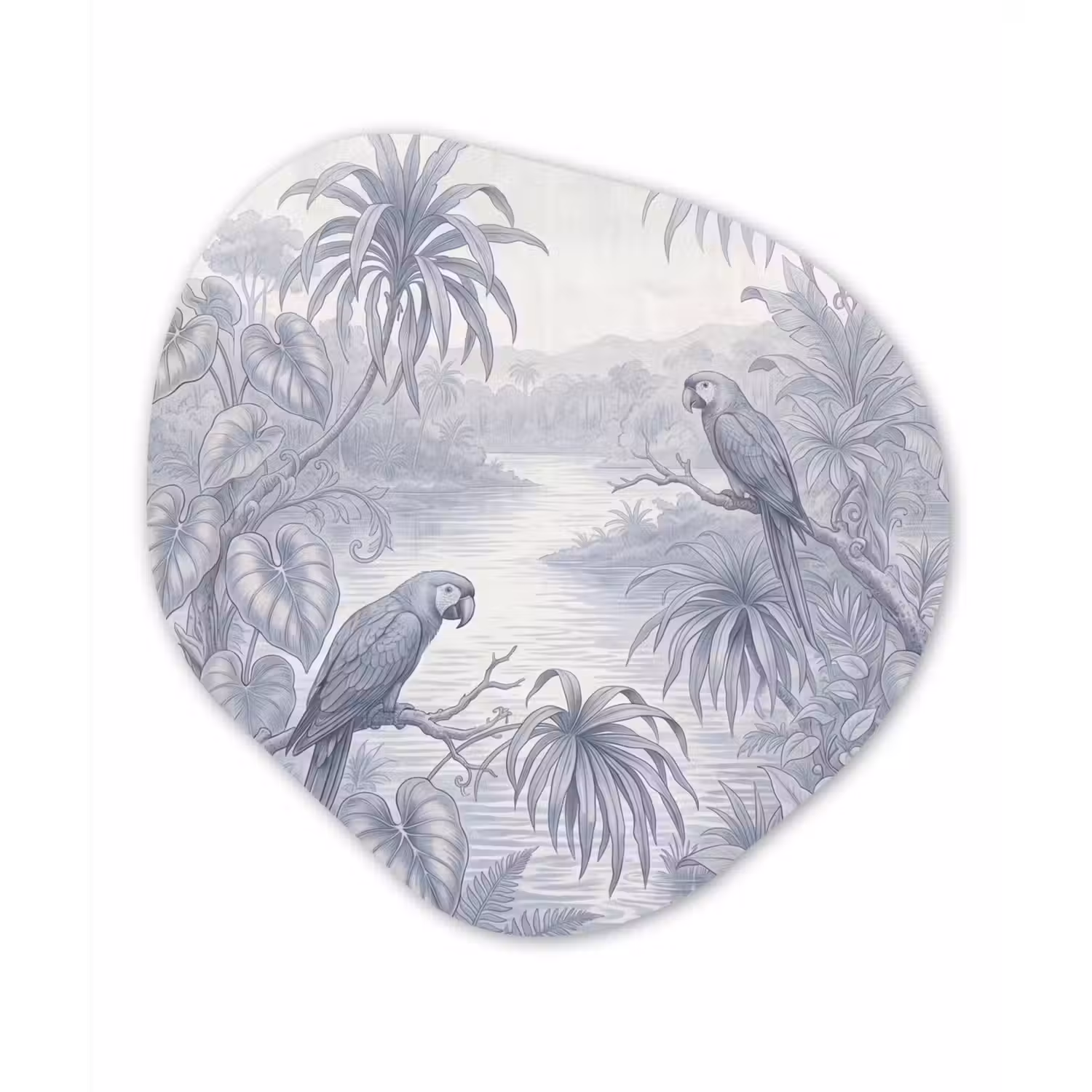 Vogel - Rivier - Tropisch - Illustratie - Blauw Wandcirkel Organisch Forex 3mm klein -3d