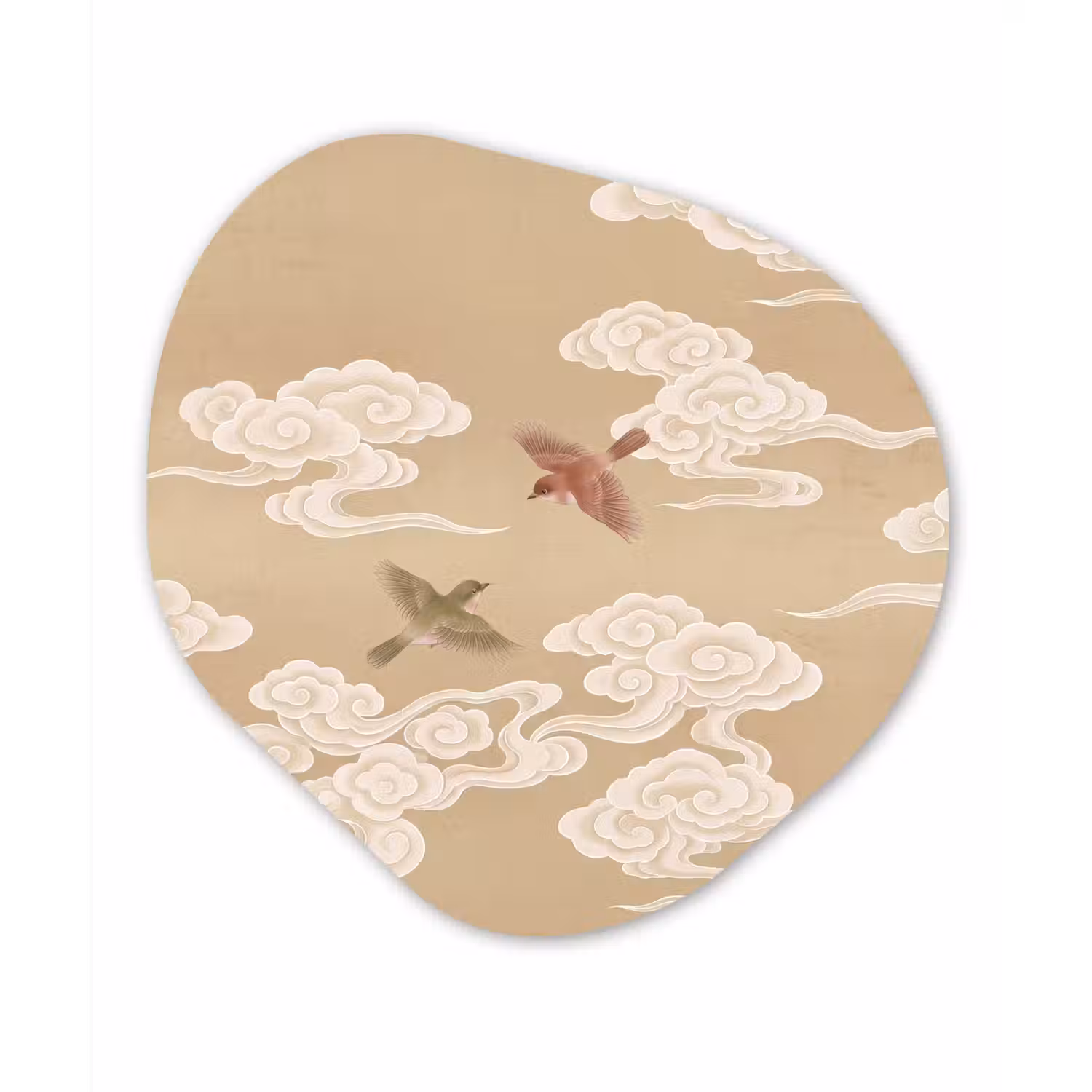 Vogels - Vliegen - Beige Wandcirkel Organisch Forex 3mm klein -3d