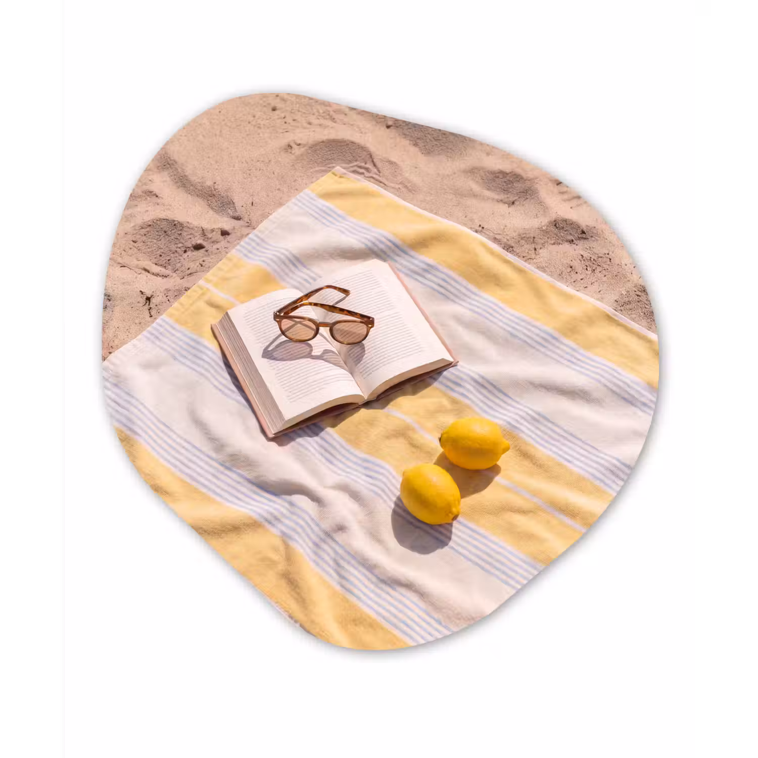 Boek - Zonnebril - Strand - Zomer - Geel Wandcirkel Organisch Forex 3mm klein -3d