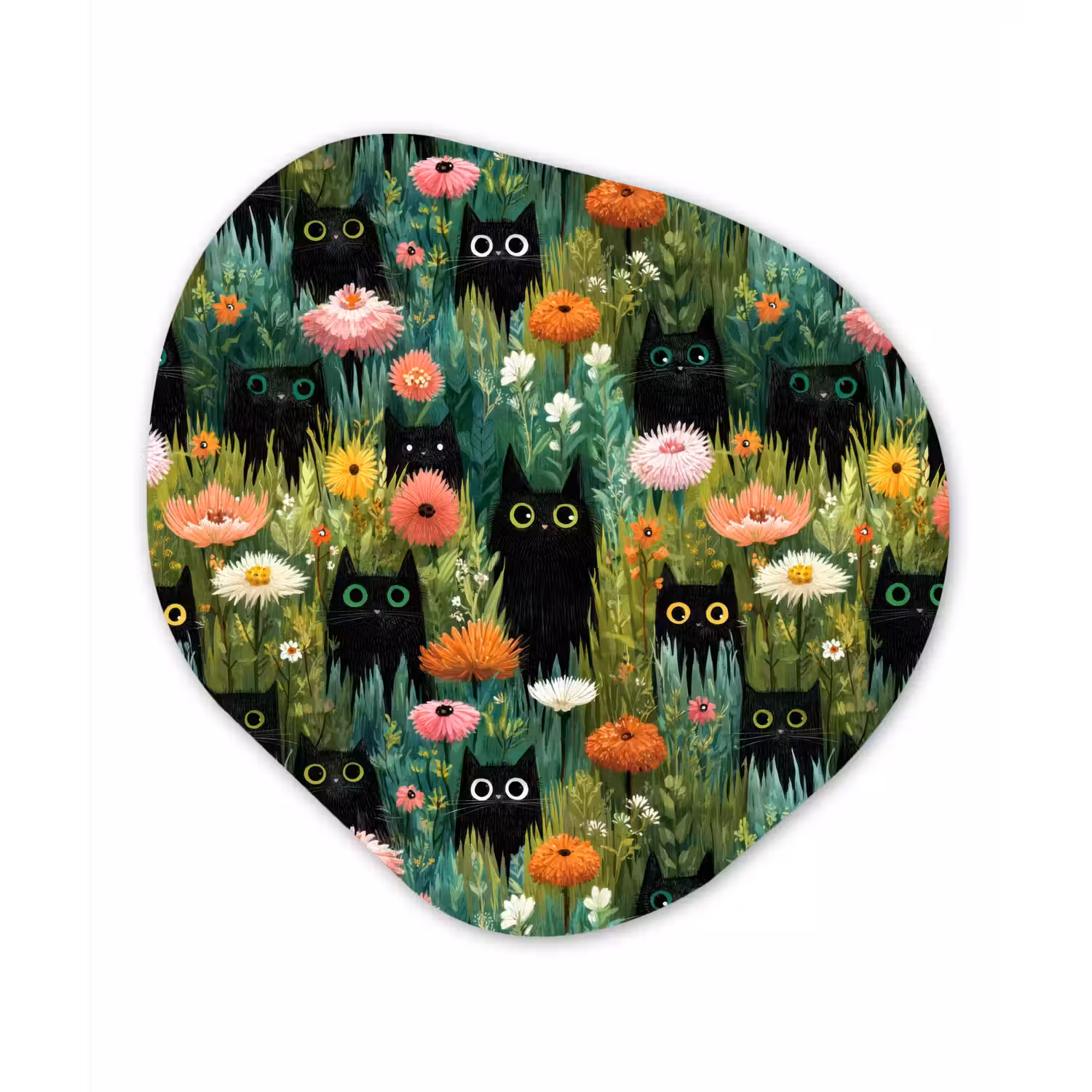 Katten - Bloemen - Kleurrijk Wandcirkel Organisch Forex 3mm klein 629 -3d