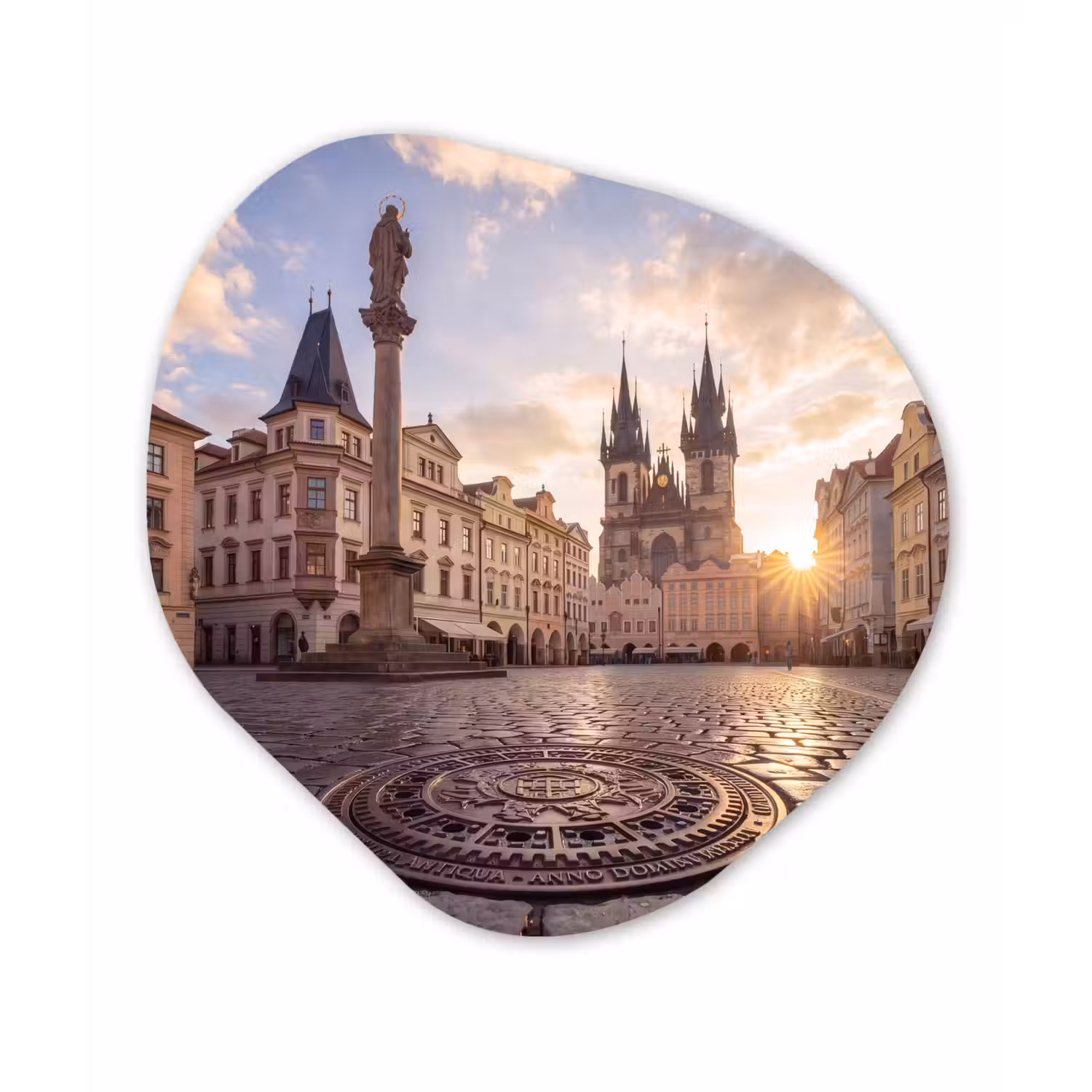 Stad - Praag - Ochtend - Architectuur - Goud Wandcirkel Organisch Forex 3mm klein -3d