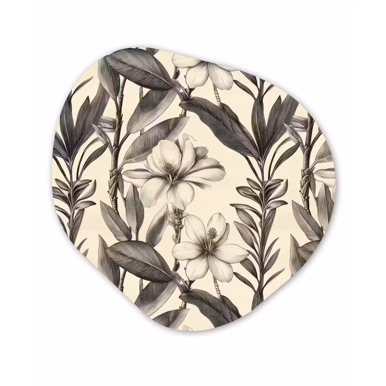 Klassiek - Botanisch - Zwart - Beige Wandcirkel Organisch Forex 3mm klein 629 -3d
