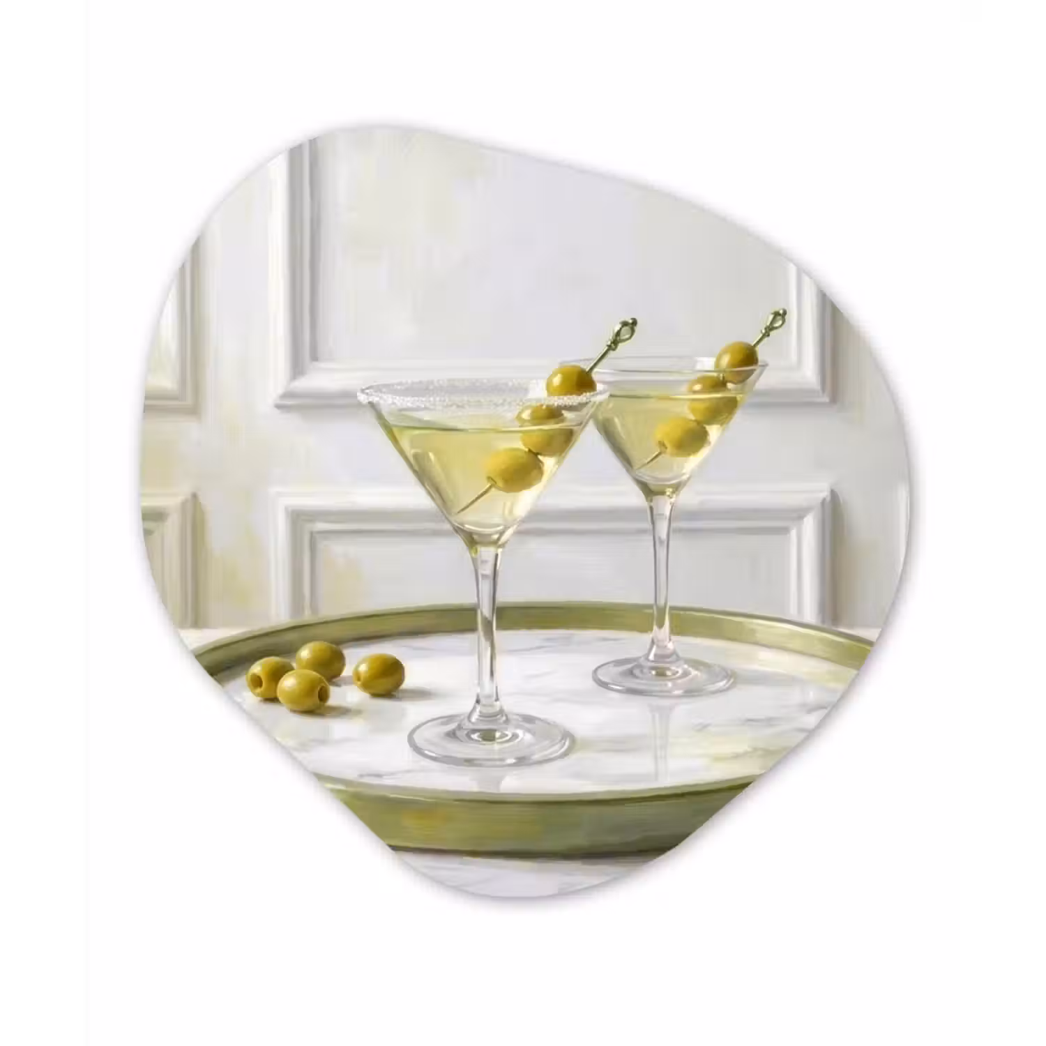 Drank - Martini - Olijven - Modern - Wit Wandcirkel Organisch Forex 3mm klein -3d
