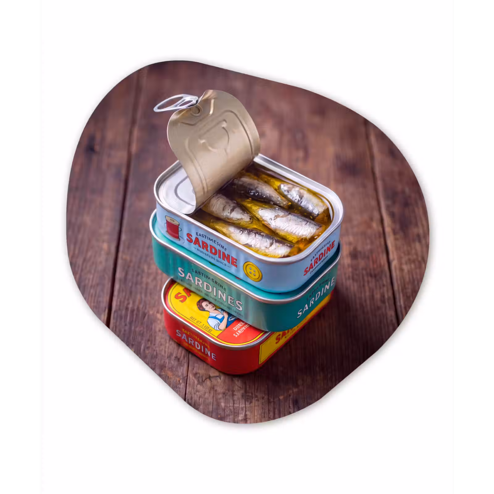 Organic - Forex - Fish - Cans - Kitchen - Vis - Blikjes - Keuken Wandcirkel Organisch Forex 3mm klein