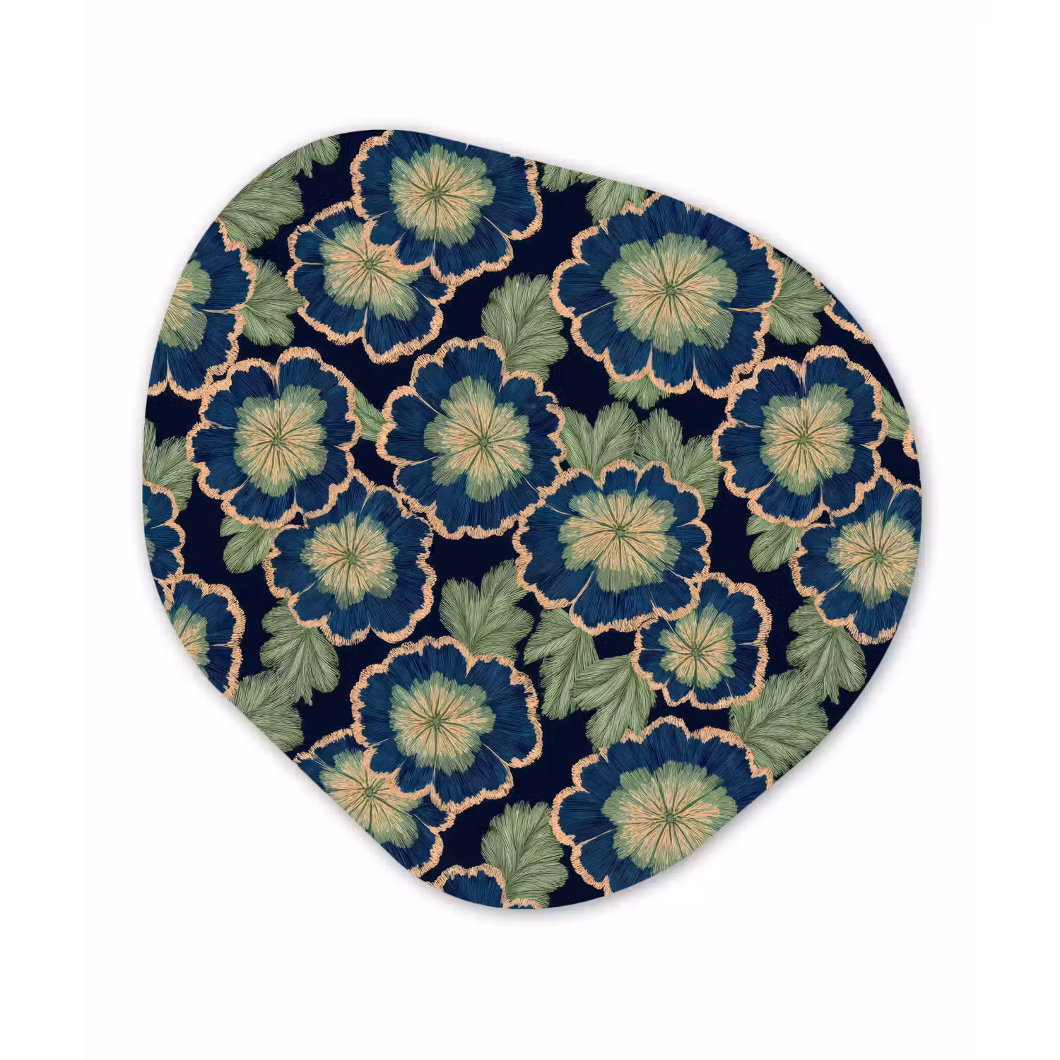 Bloemen - Borduurwerk - Patroon - Blauw - Groen Wandcirkel Organisch Forex 3mm klein 629 -3d