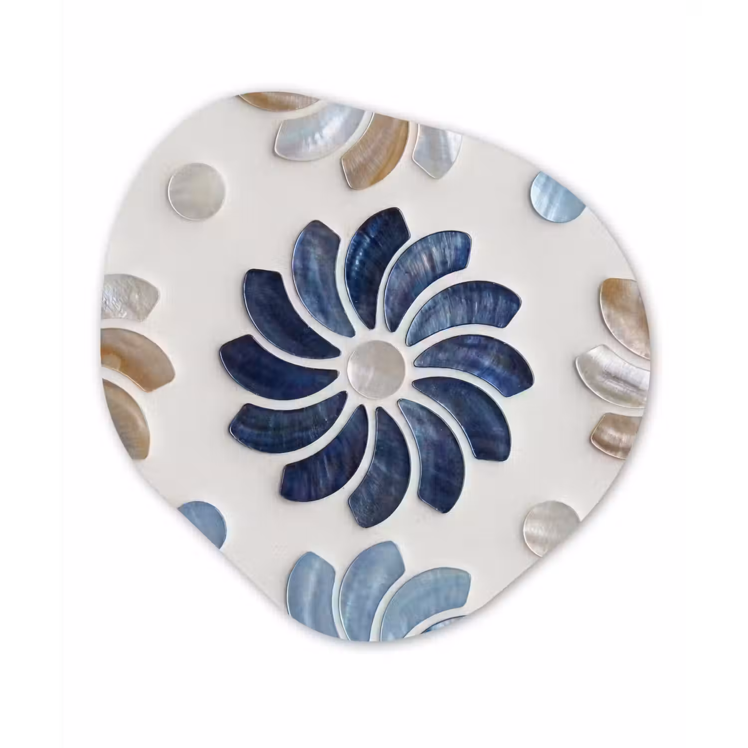 Bloemen - Parelmoer - Abstract - Patroon - Blauw Wandcirkel Organisch Forex 3mm klein -3d