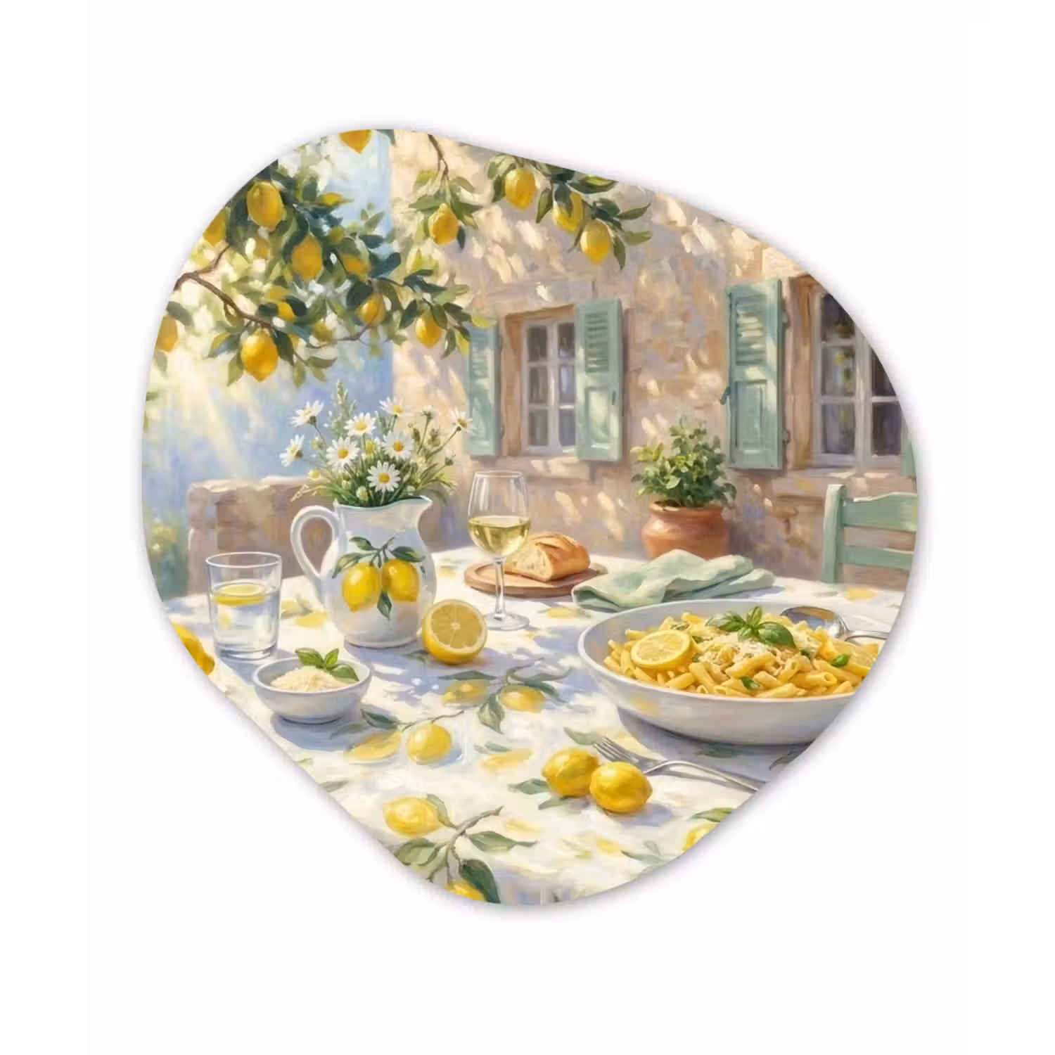 Eten - Terras - Zomer - Geschilderd - Geel Wandcirkel Organisch Forex 3mm klein -3d