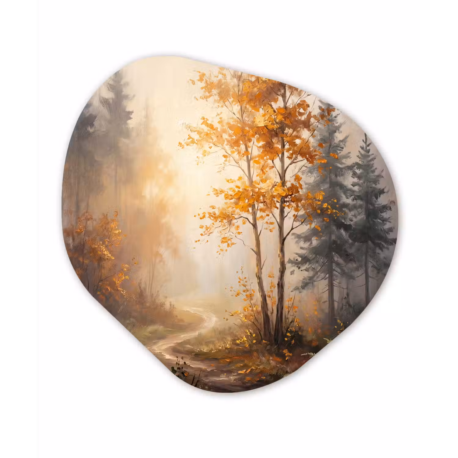 Bospad - Herfstbladeren - Natuur - Schilderachtig - Oranje Wandcirkel Organisch Forex 3mm klein -3d