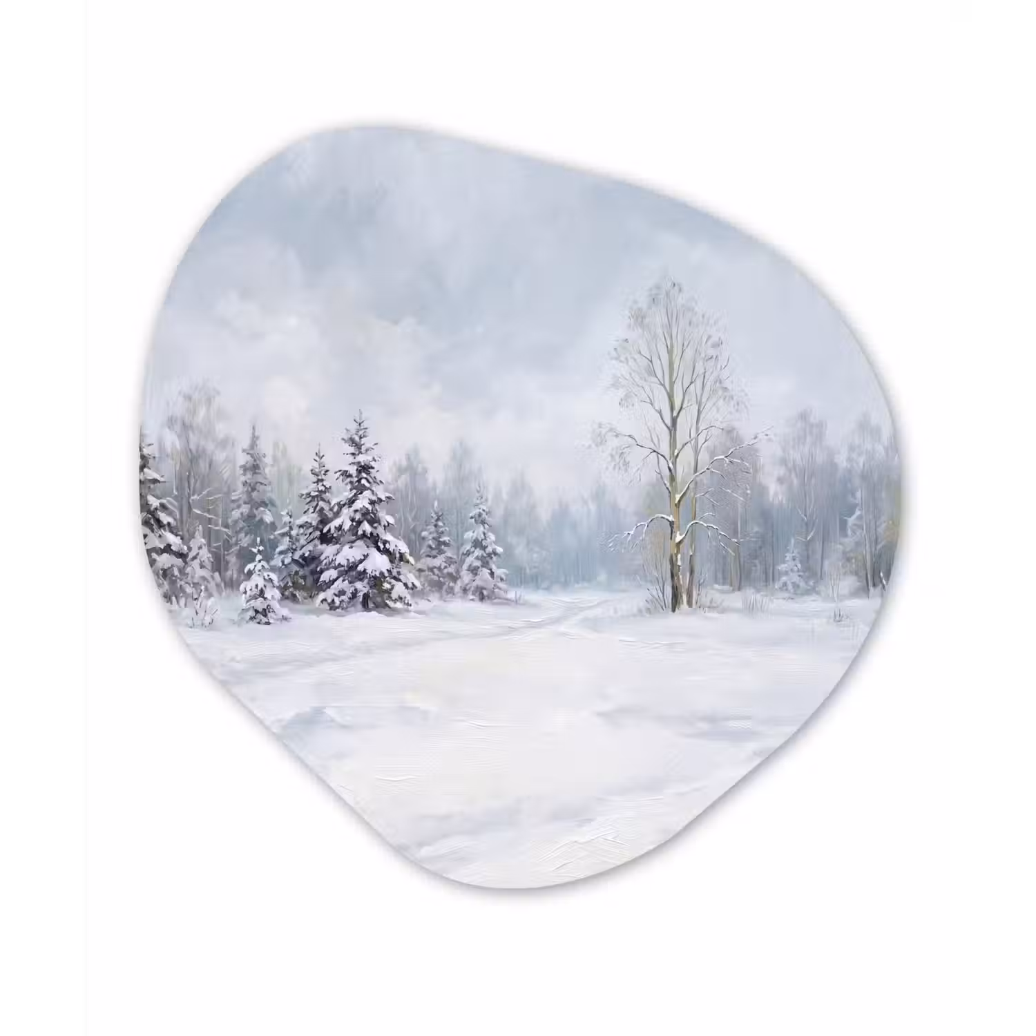 Bospad - Dennen - Sneeuw - Winter - Rustgevend Wandcirkel Organisch Forex 3mm klein -3d