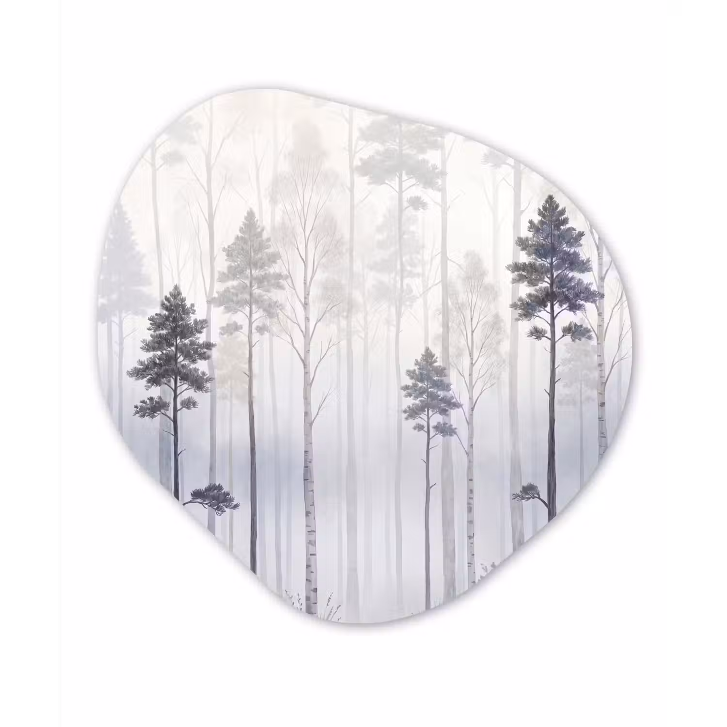 Bos - Bomen - Mist - Natuur - Illustratie - Grijs Wandcirkel Organisch Forex 3mm klein -3d