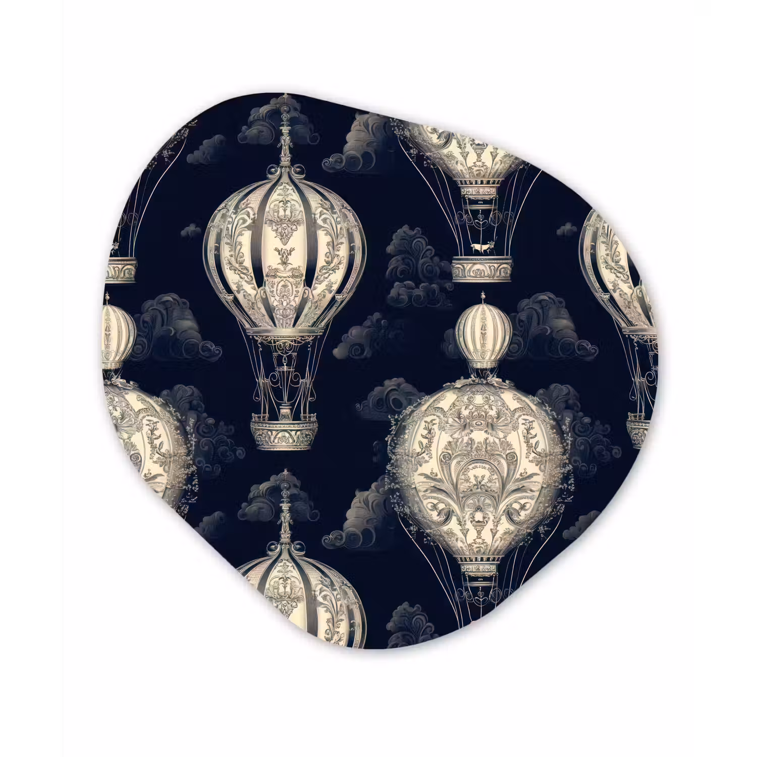 Luchtballonnen - Wolken - Patroon - Donkerblauw Wandcirkel Organisch Forex 3mm klein 629 -3d