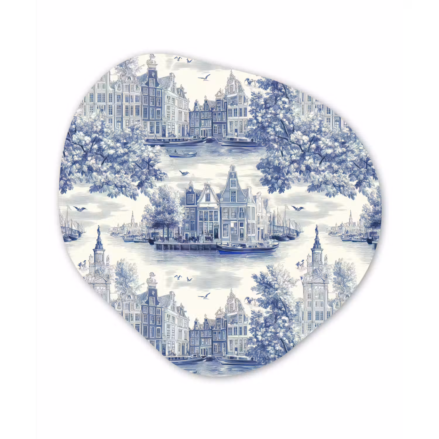 Huizen - Bomen - Water - Vogels - Blauw Wandcirkel Organisch Forex 3mm klein 629 -3d