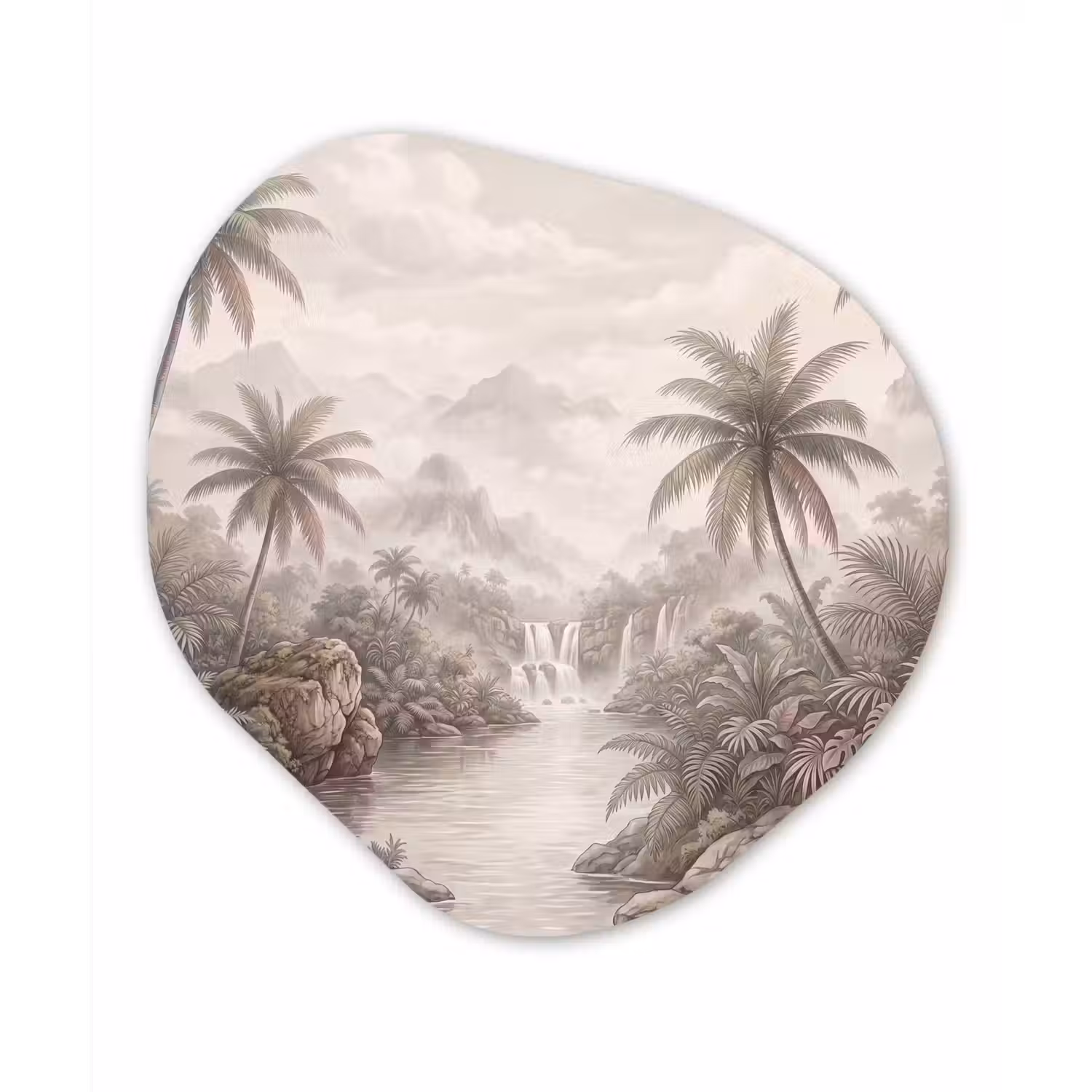 Jungle - Watervallen - Tropisch - Illustratie Wandcirkel Organisch Forex 3mm klein -3d