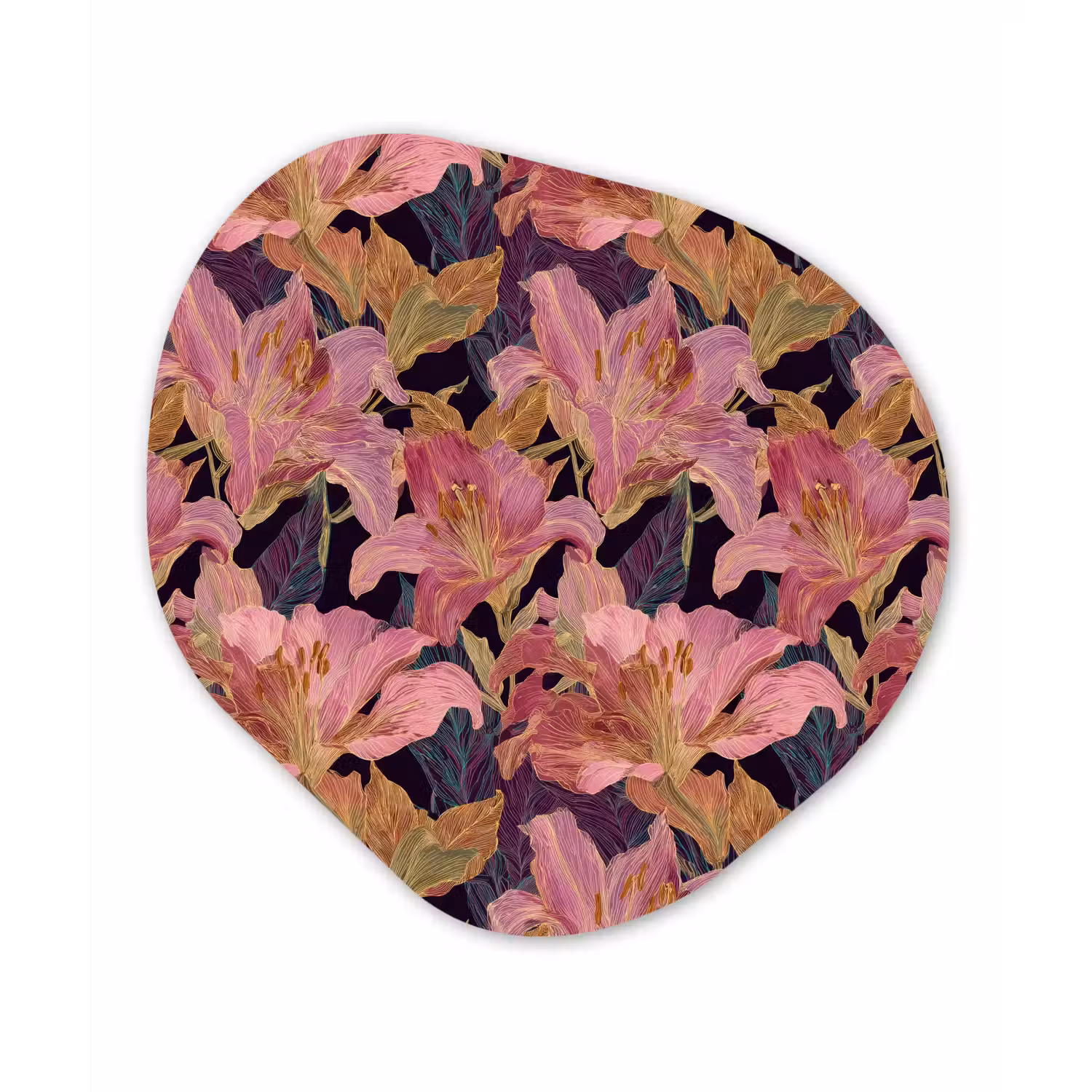 Lelies - Patroon - Roze - Goud Wandcirkel Organisch Forex 3mm klein 629 -3d