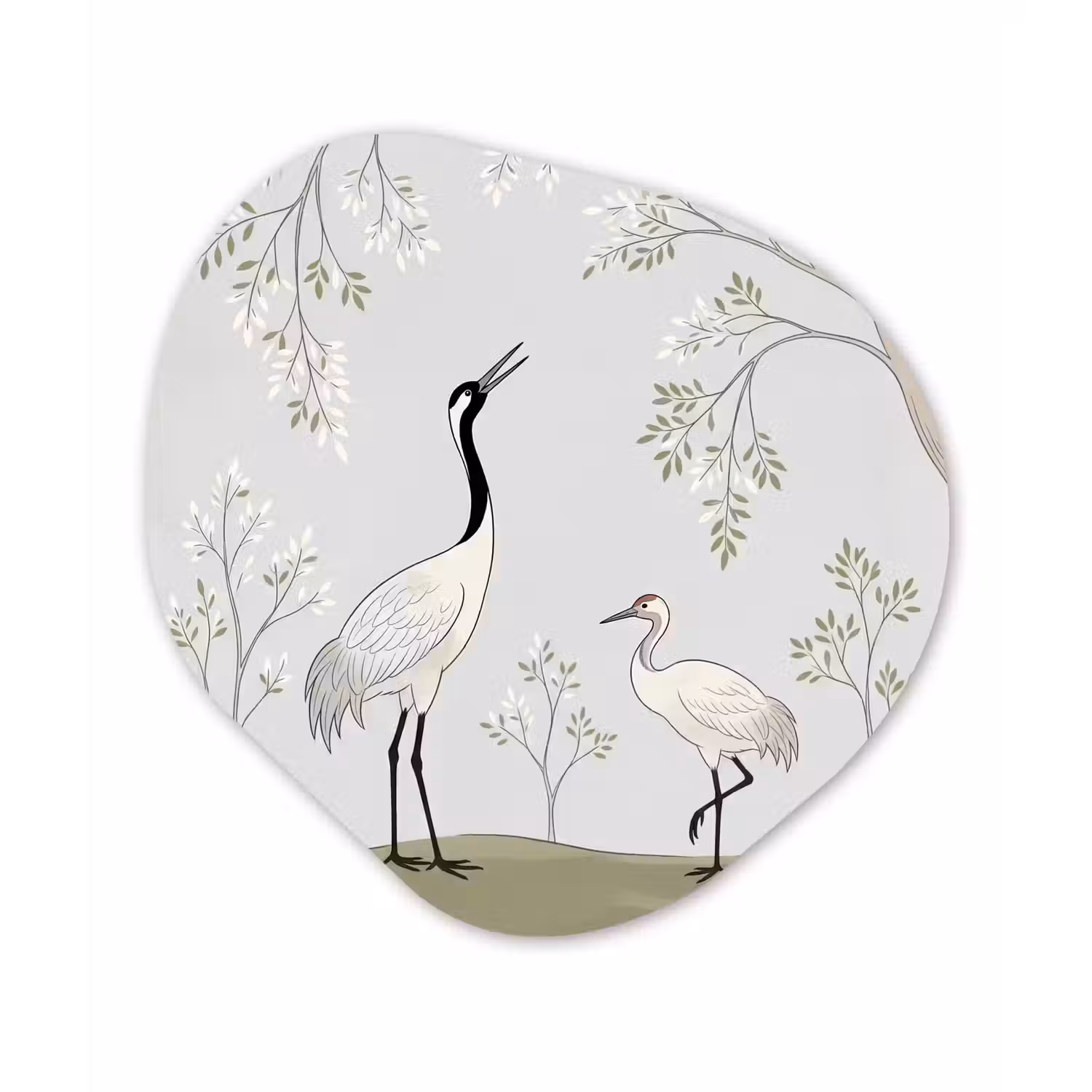 Minimalistisch - Kraanvogels - Blauw Wandcirkel Organisch Forex 3mm klein -3d