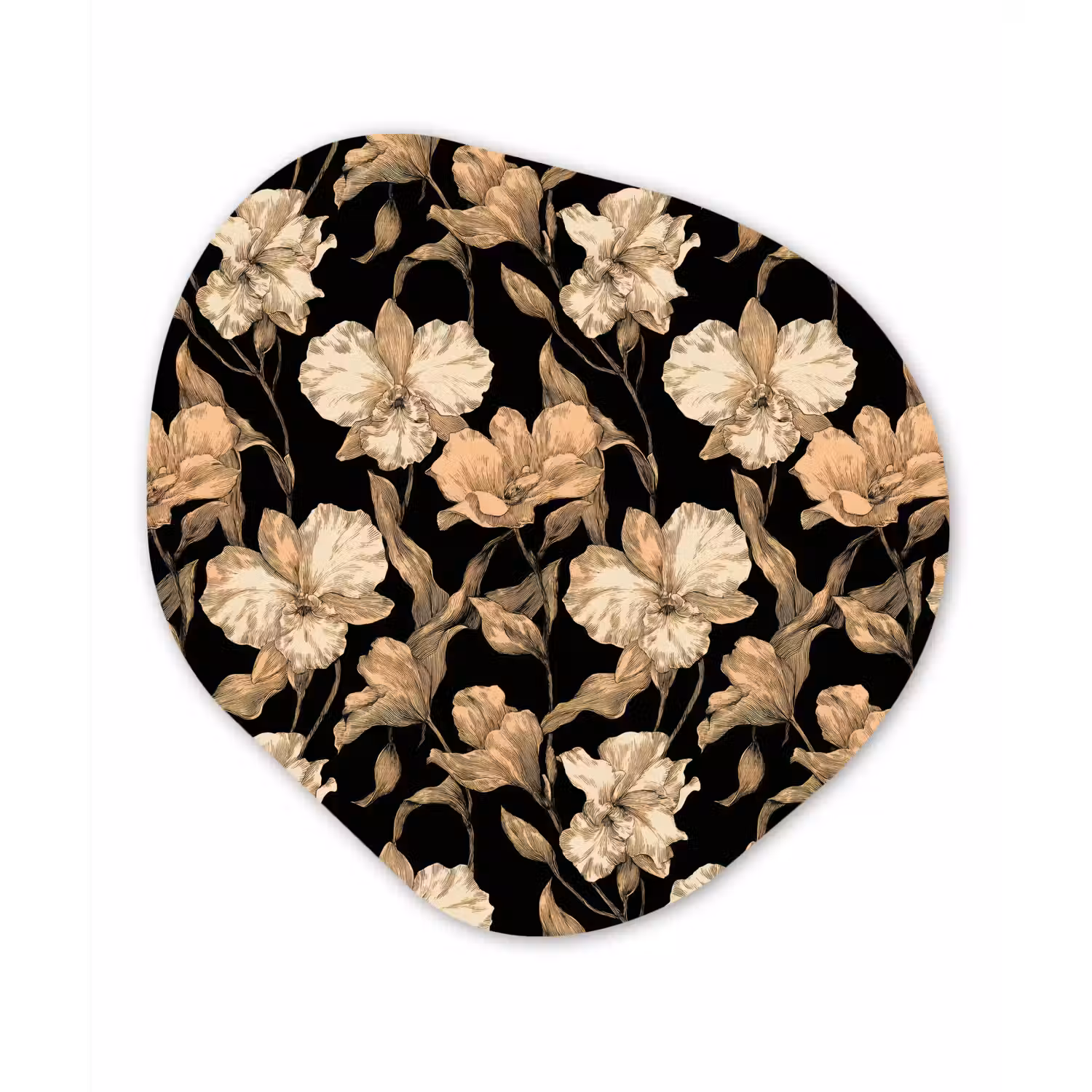 Orchideeën - Lijntekening - Patroon - Beige - Zwart Wandcirkel Organisch Forex 3mm klein 629 -3d