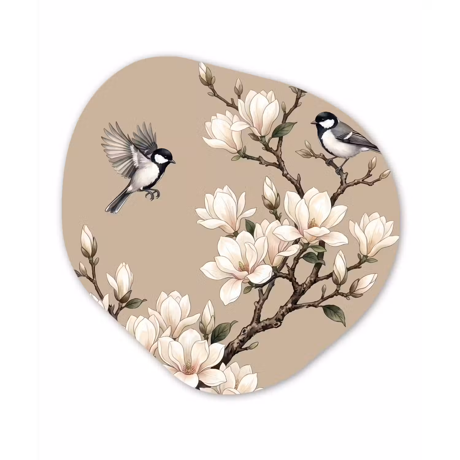 Oosters - Vogels - Beige Wandcirkel Organisch Forex 3mm klein -3d