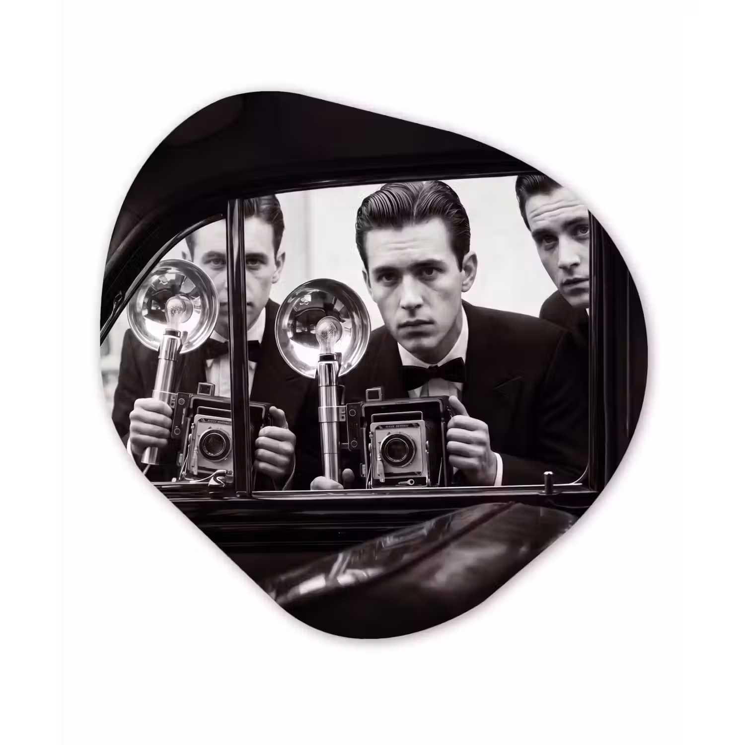 Fotograaf - Camera - Vintage - Journalistiek - Zwart-wit Wandcirkel Organisch Forex 3mm klein -3d