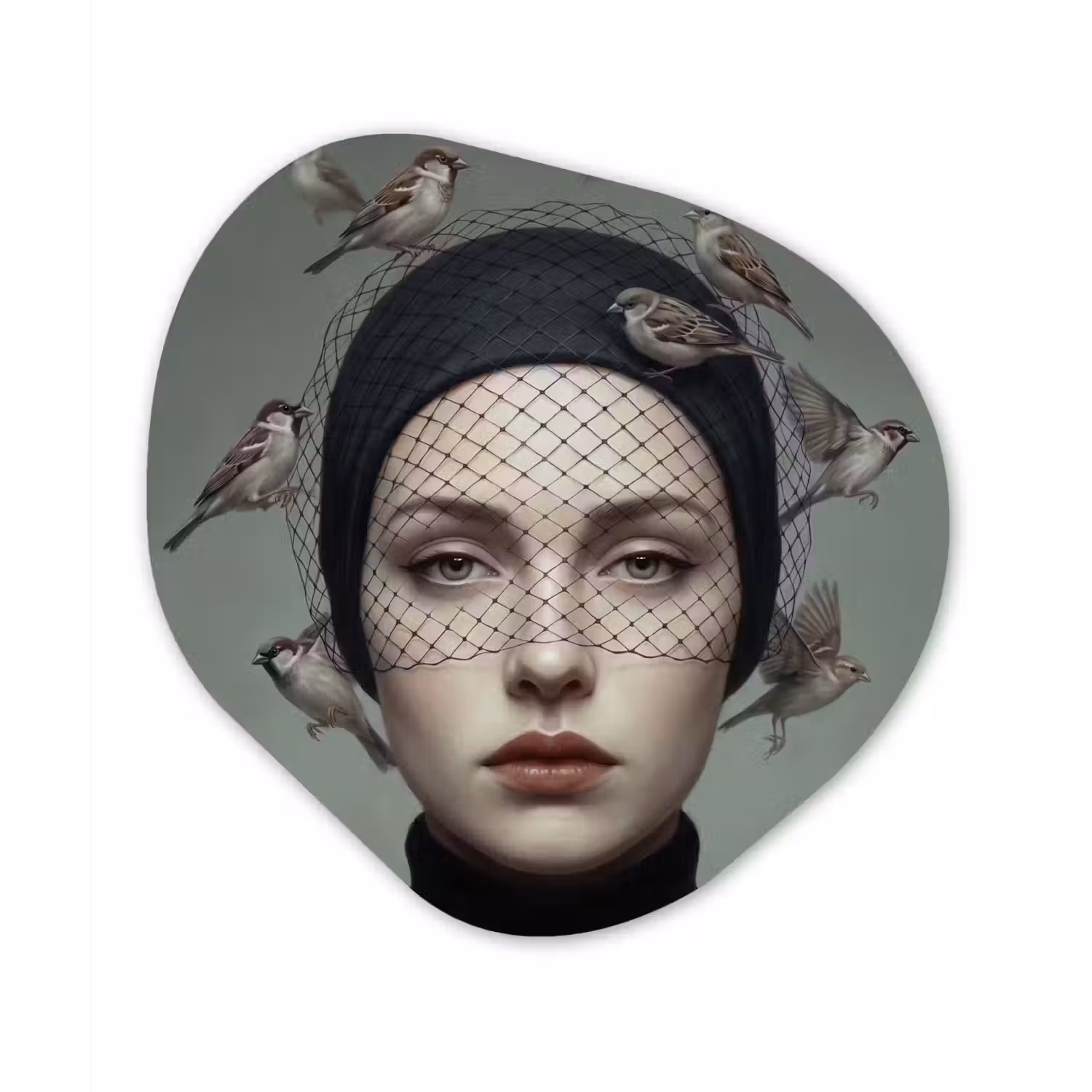 Portret - Vogels - Zwart Wandcirkel Organisch Forex 3mm klein -3d