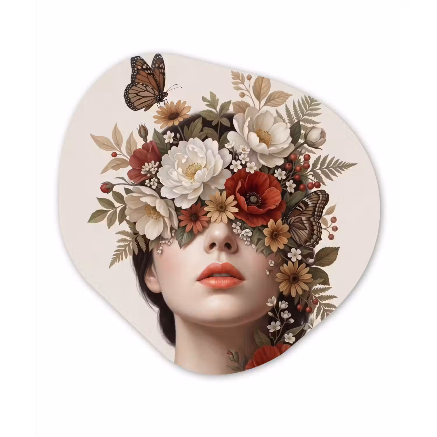 Portret - Bloemen - Cremé Wandcirkel Organisch Forex 3mm klein -3d