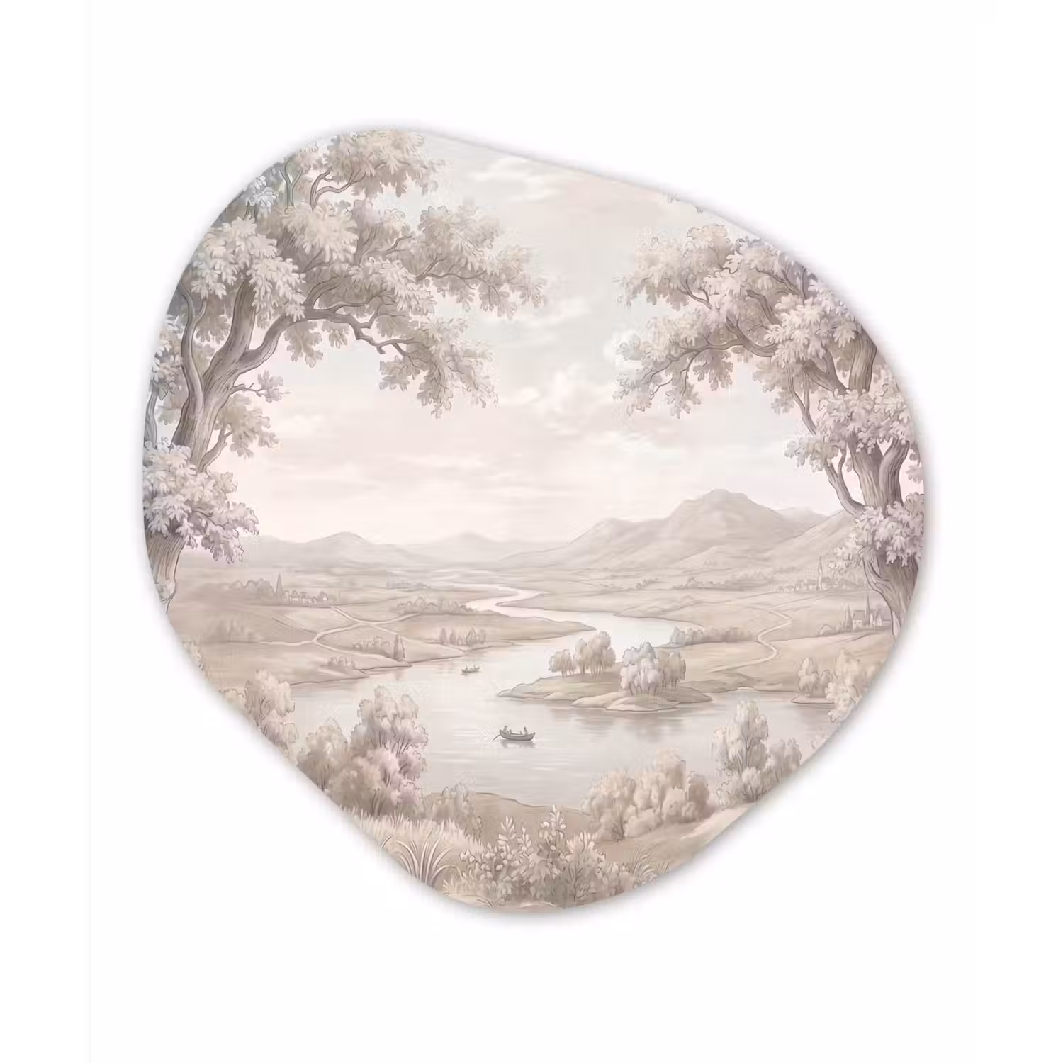 Rivierlandschap - Bergen - Natuur - Vintage - Beige Wandcirkel Organisch Forex 3mm klein -3d