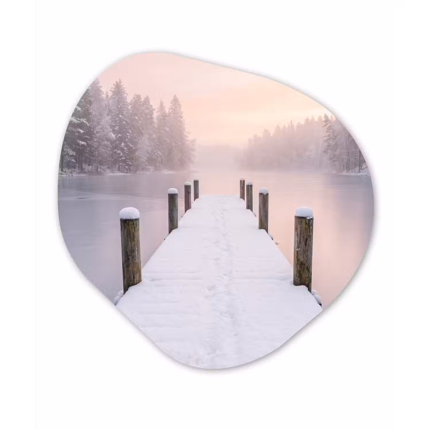 Steiger - Meer - Mist - Winter - Serene Wandcirkel Organisch Forex 3mm klein -3d