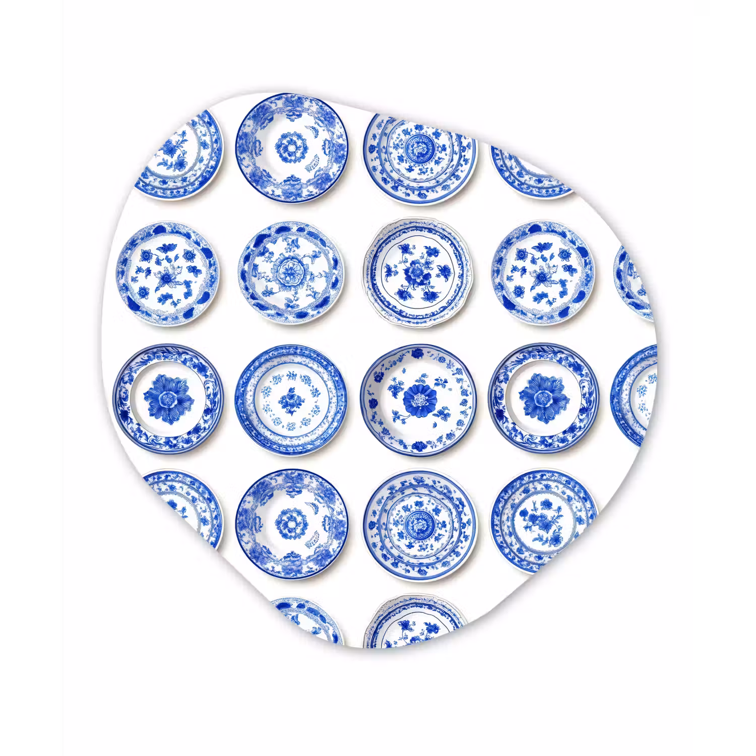 Borden - Bloemen - Patroon - Blauw Wandcirkel Organisch Forex 3mm klein 629 -3d