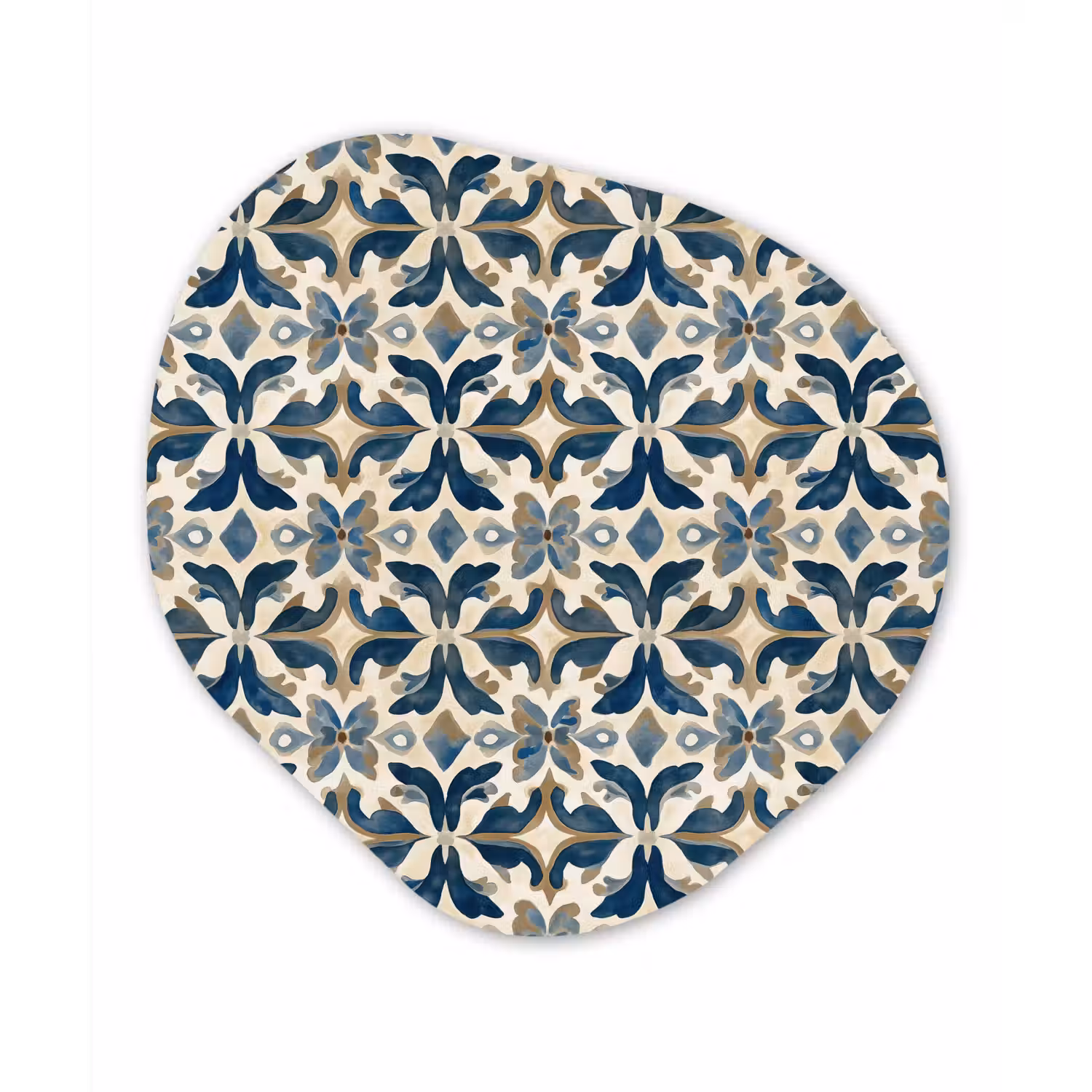 Tegel - Patroon - Blauw - Beige Wandcirkel Organisch Forex 3mm klein 629 -3d