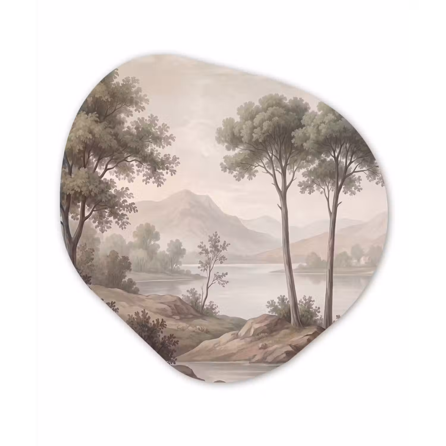 Bomen - Meer - Bergen - Illustratie Wandcirkel Organisch Forex 3mm klein -3d