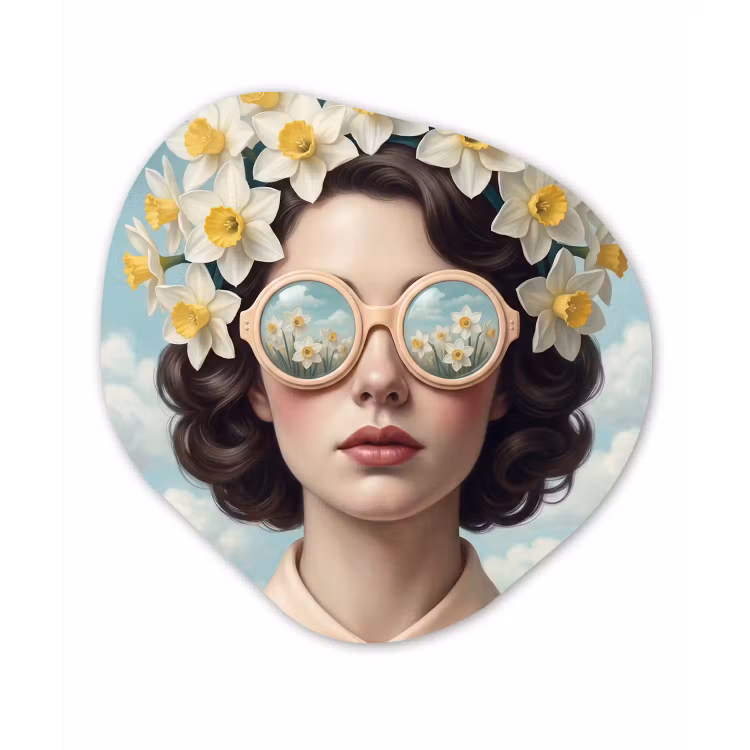 Vrouw - Narcissen - Geel Wandcirkel Organisch Forex 3mm klein -3d